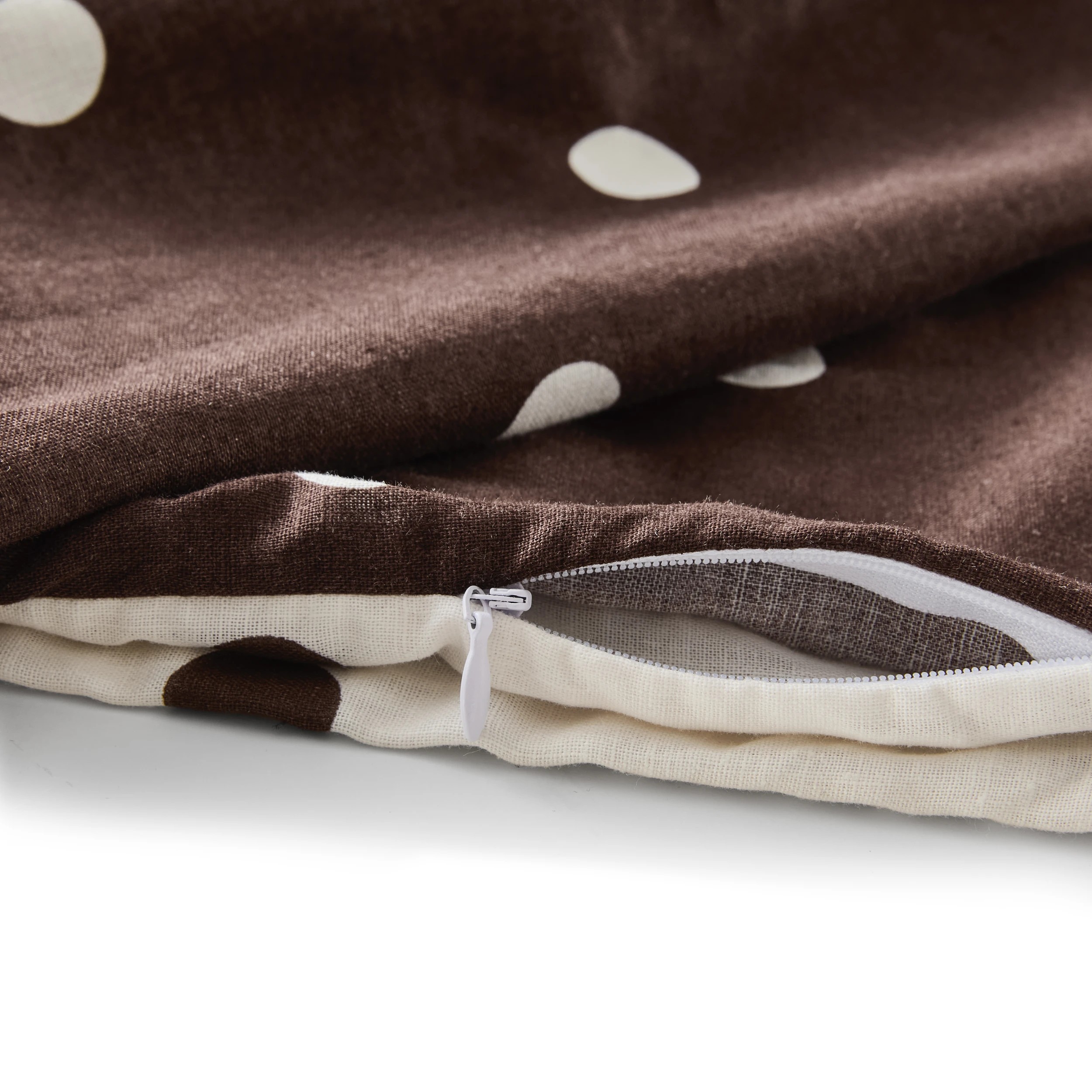 6 Polka Dot Linen Cotton Reversible Quilt Cover Set – King Bed, Off-White and Chocolate, 6 of 9
