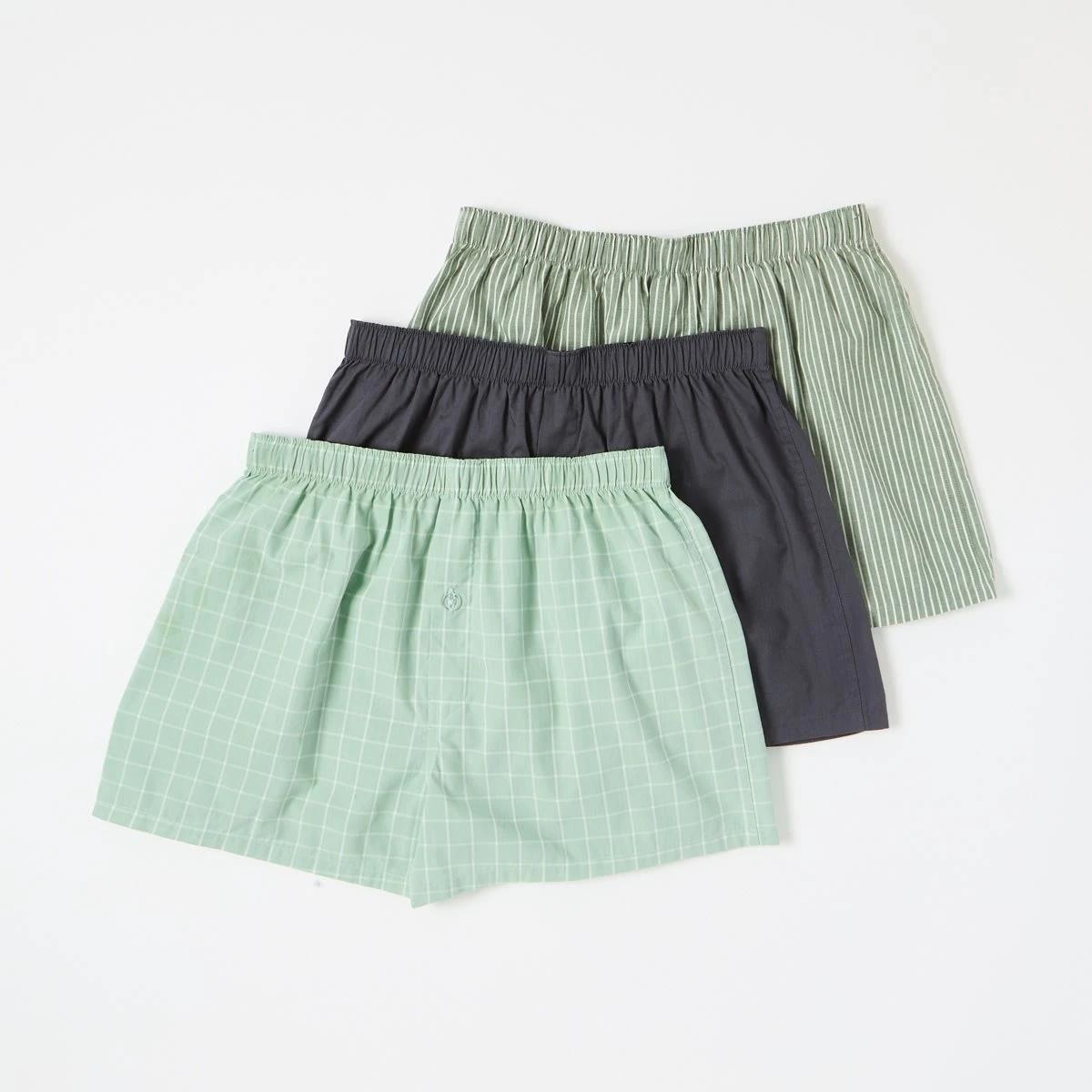 1 3 Pack Alpha Classic Woven Boxers STRIPE CHECKS, 1 of 7