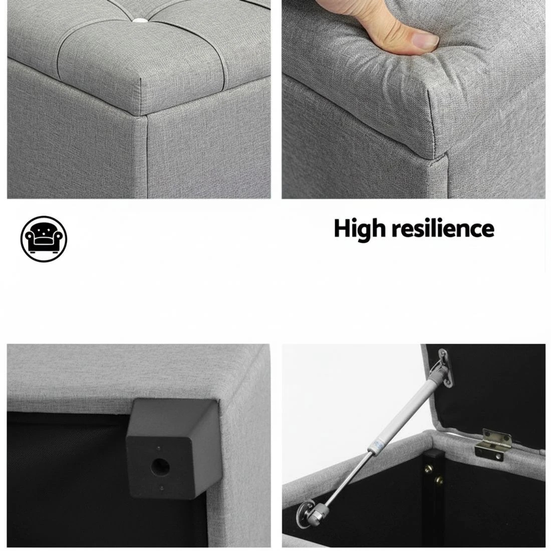 5 Artiss Storage Ottoman Blanket Box 97cm Button Linen - Grey, 5 of 7