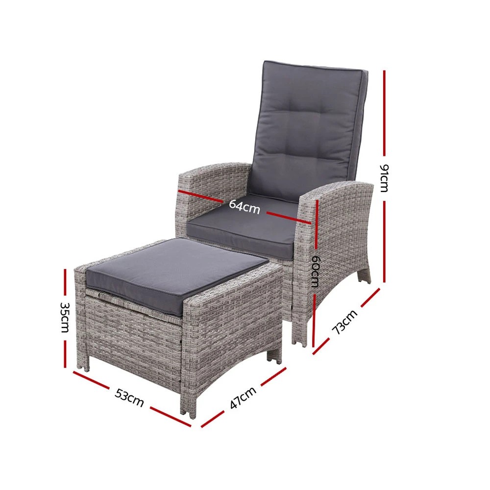 2 Gardeon Recliner Chair Sun lounge Wicker Lounger Outdoor Patio Furniture - Grey, 2 of 6