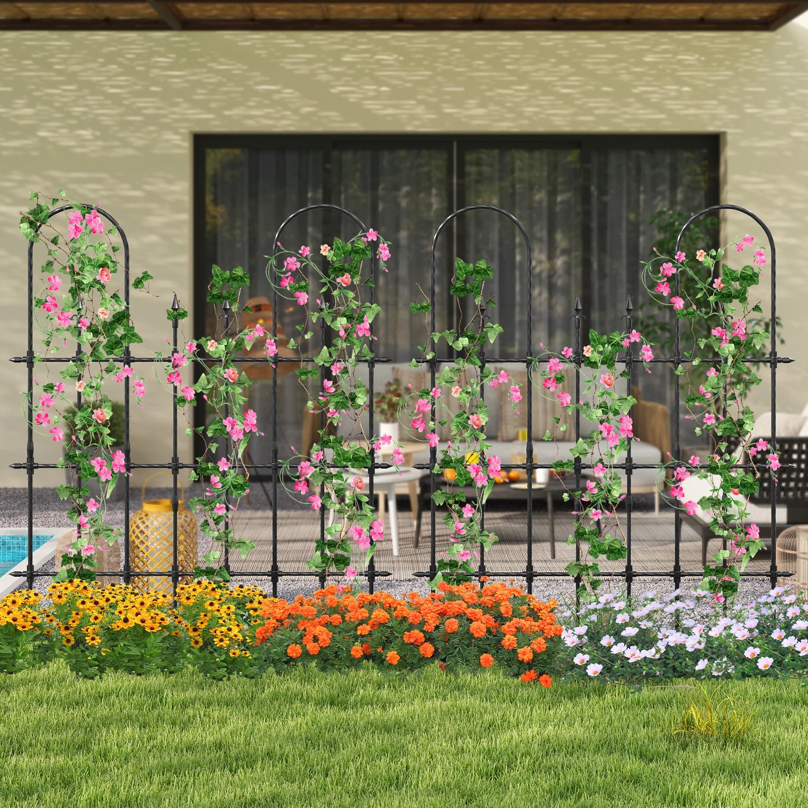 1 Costway Metal Garden Fence Panel Set Decorative Border Fence Outdoor Pond Yard, 1 of 1