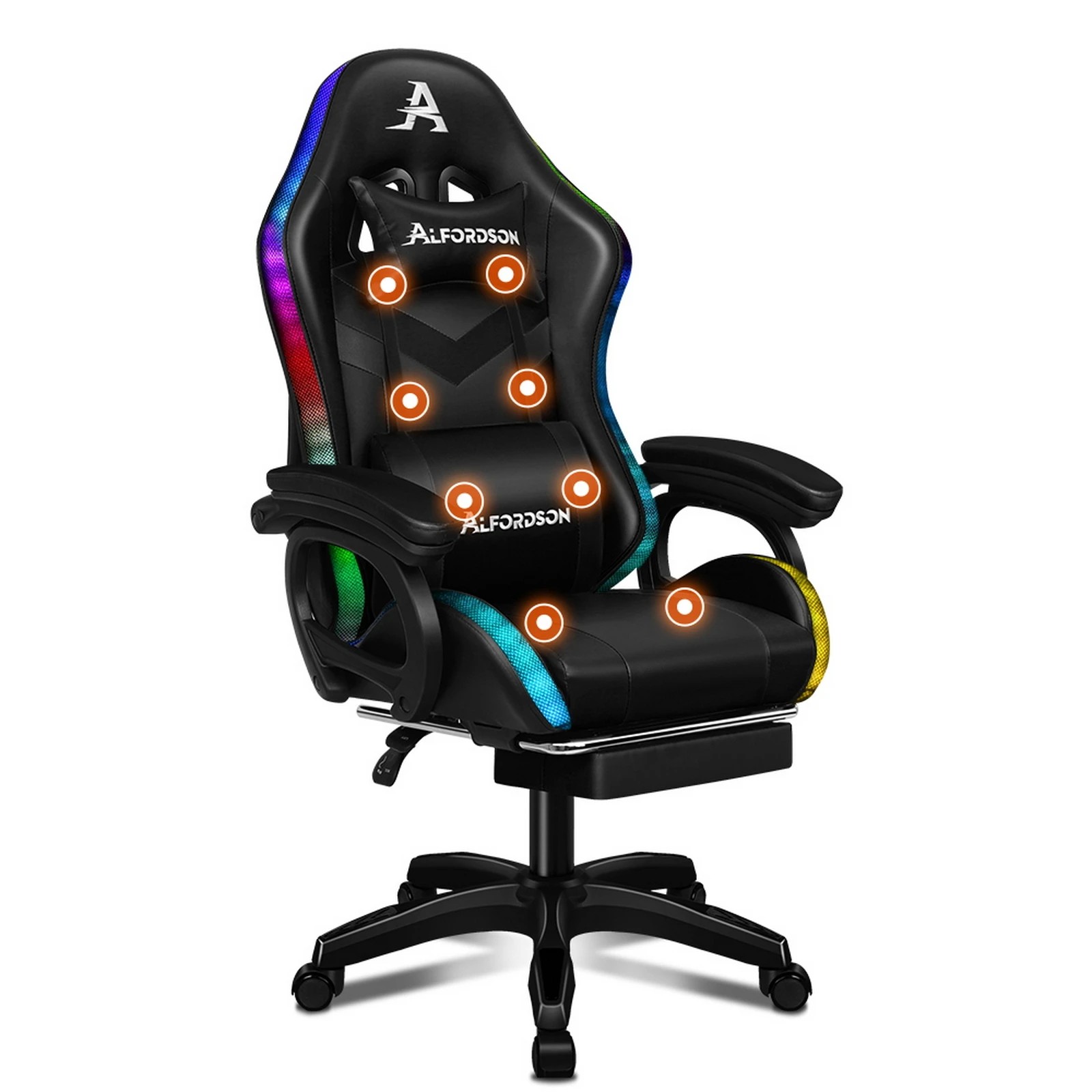 1 Alfordson Gaming Office Chair 12 RGB LED Massage Computer Seat Footrest - Black, 1 of 10
