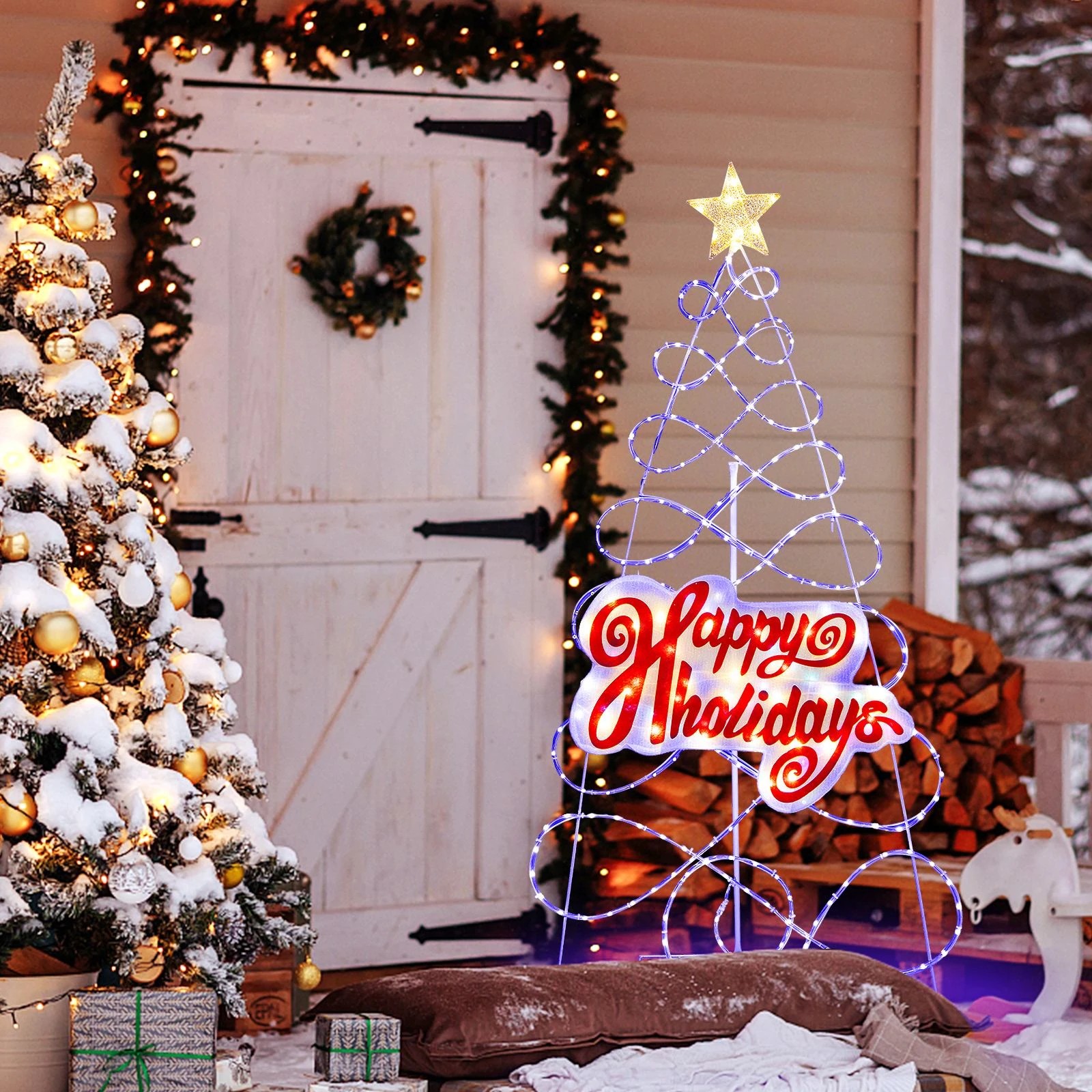 2 Costway 170CM LED Christmas Tree Light Pre-lit Xmas Tree 6 Lighting Modes String Lights Home Party, 2 of 2