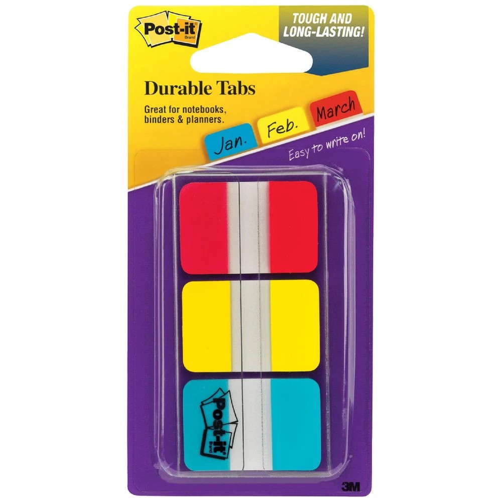 1 Post-it Durable Tabs 25 x38mm Red/Yellow/Blue 3 Pack, 1 of 2