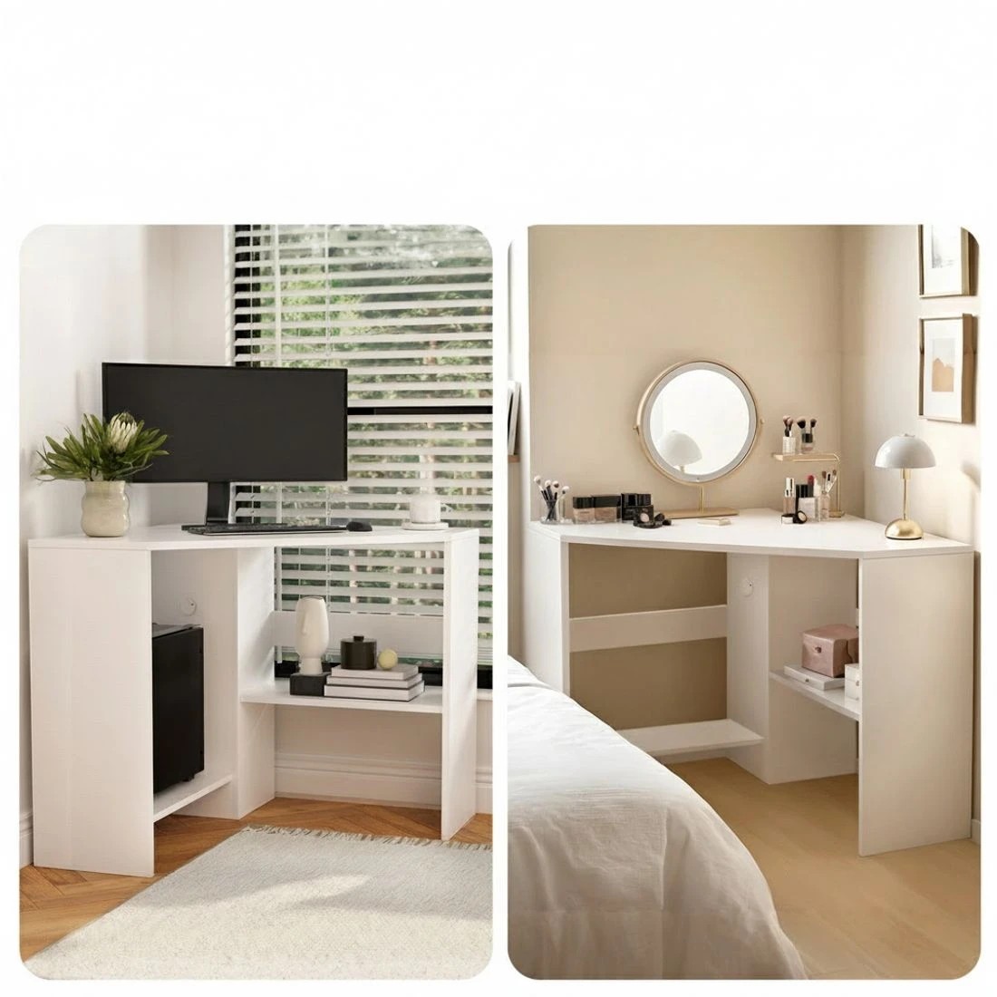 4 Artiss Corner Computer Desk Shelves CPU Stand L-shape Home Office Workstation Desks - White, 4 of 6