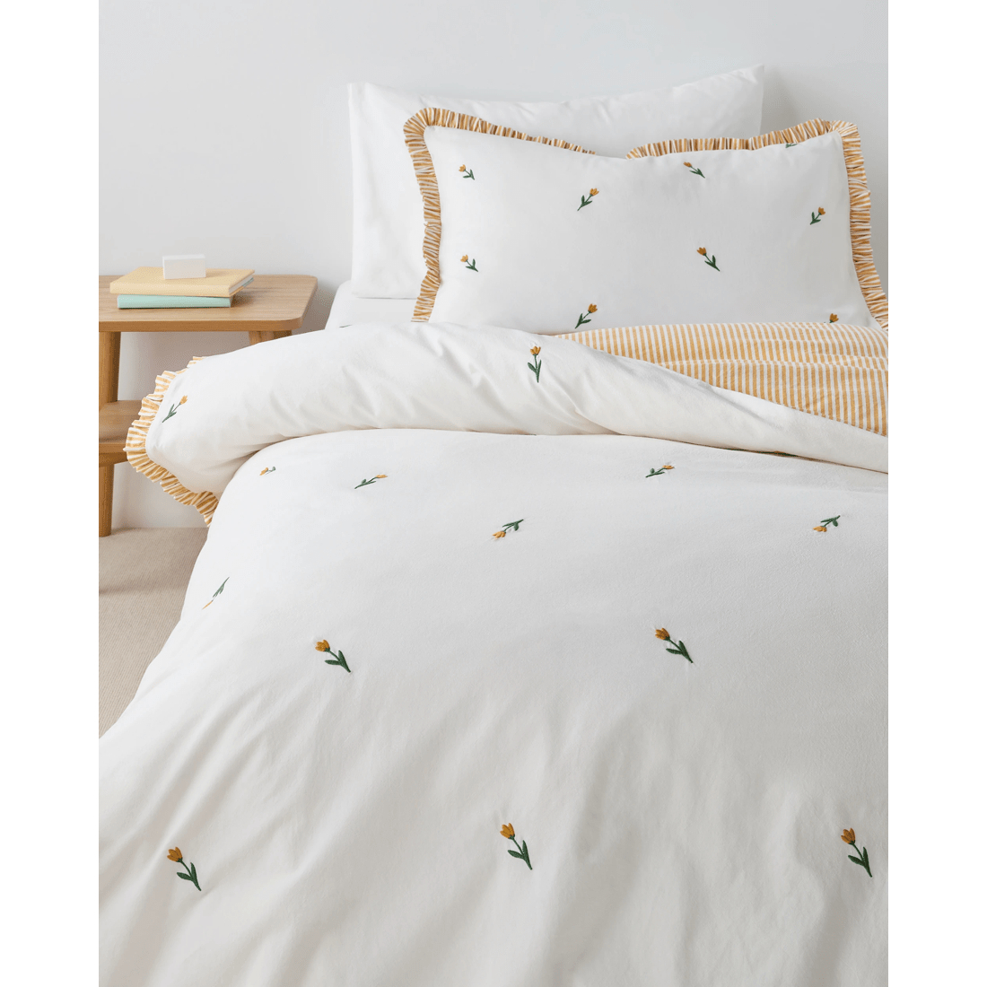 1 Target Tulip Embroidered Cotton Ruffle Quilt Cover Set
 - Queen Bed
 - Yellow, 1 of 4