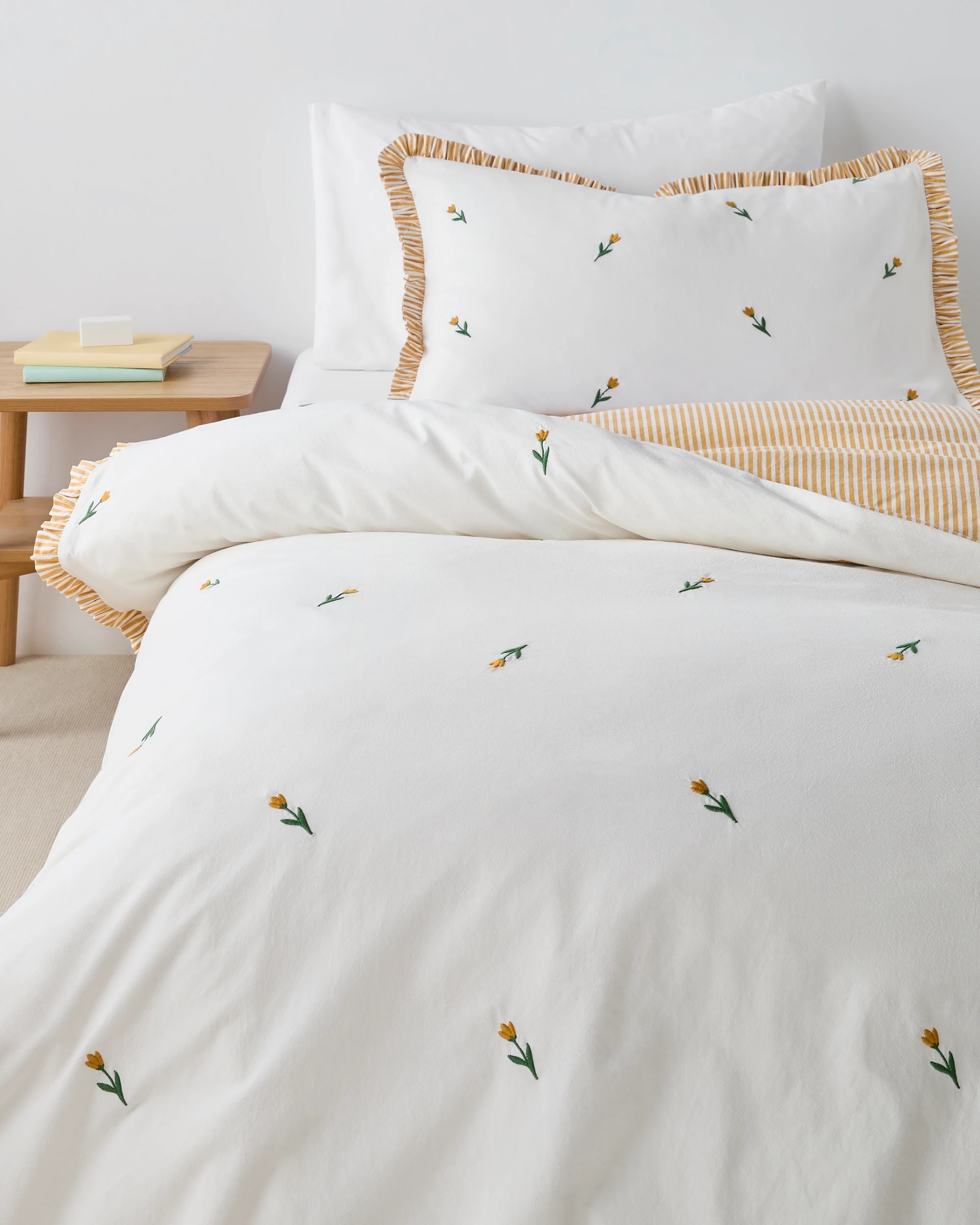 1 Target Tulip Embroidered Cotton Ruffle Quilt Cover Set - Double Bed - Yellow, 1 of 4