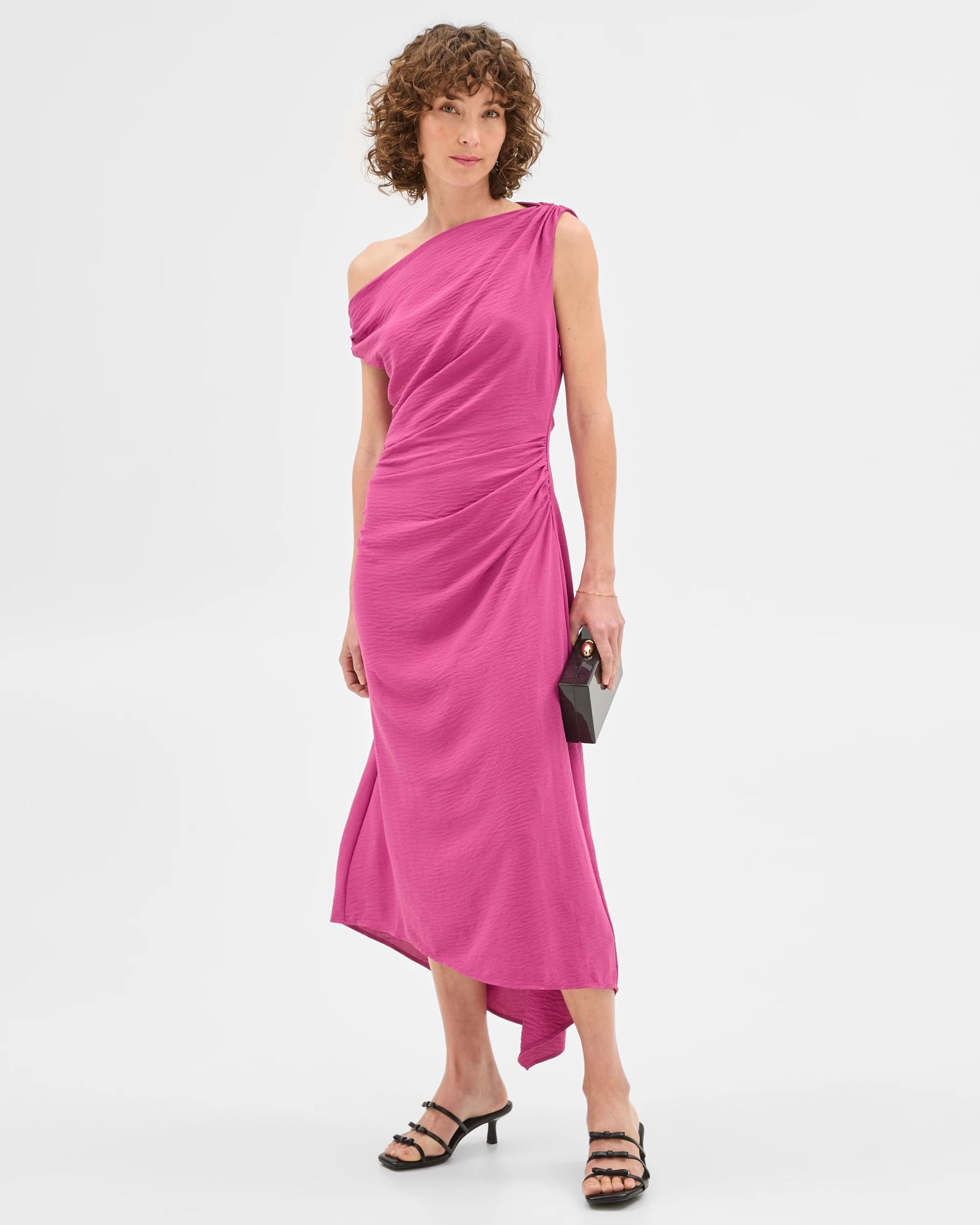 1 Sleeveless Gathered Dress - Preview MAGENTA, 1 of 6