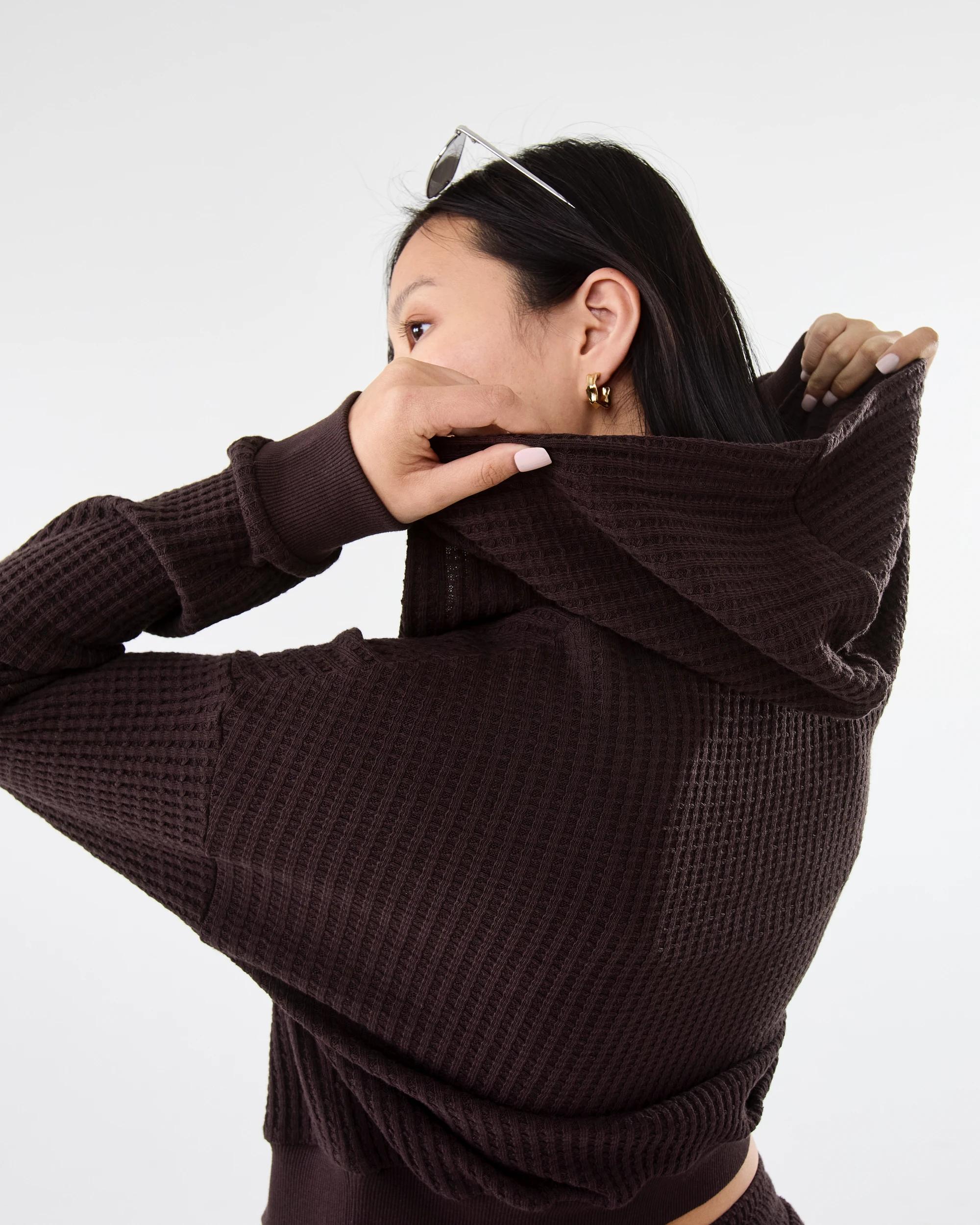 7 Waffle Zip Through Hoodie Choc Plum, 7 of 10