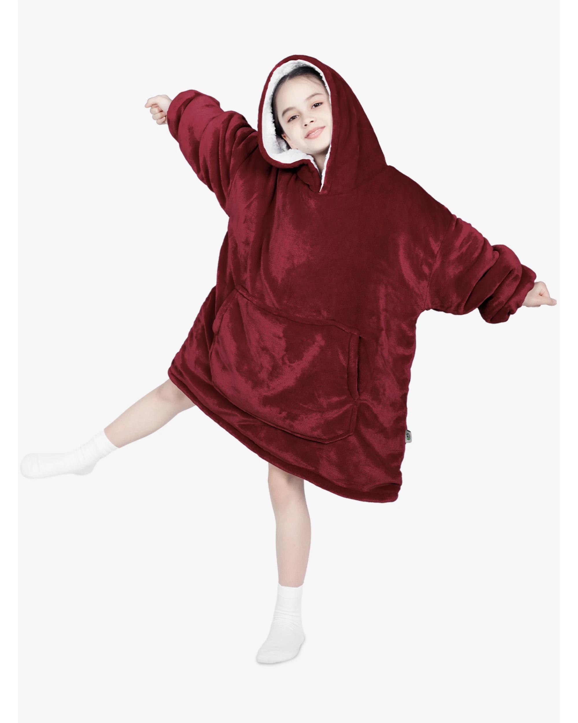 1 Advwin Wearable Blanket Oversized Comfort Hoodie Kids Light Grey WINE, 1 of 5