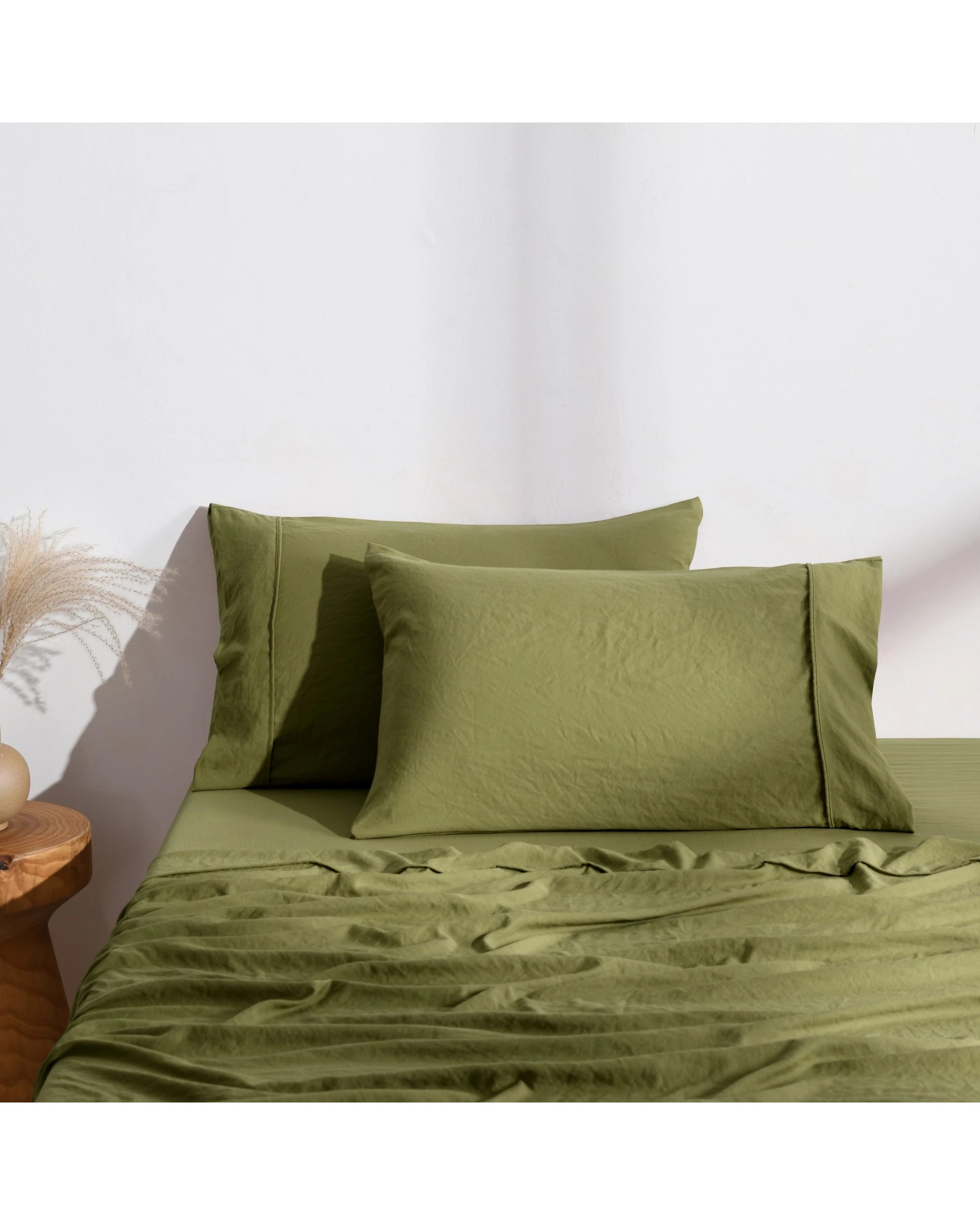 1 Dreamaker Superfine Washed Microfibre Standard Pillowcase Twin Pack - Olive, 1 of 6