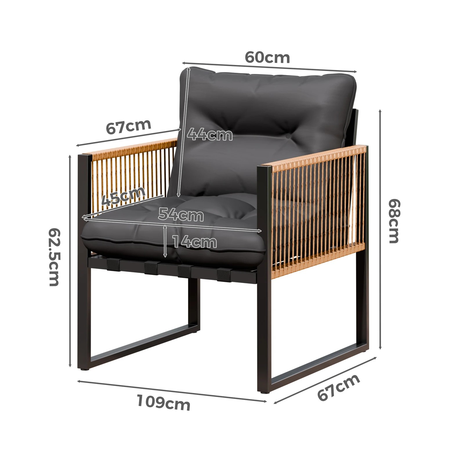 5 Alfordson Outdoor Furniture 2x Lounge Chairs Patio Garden Armchair Rattan Chair - Grey, 5 of 9