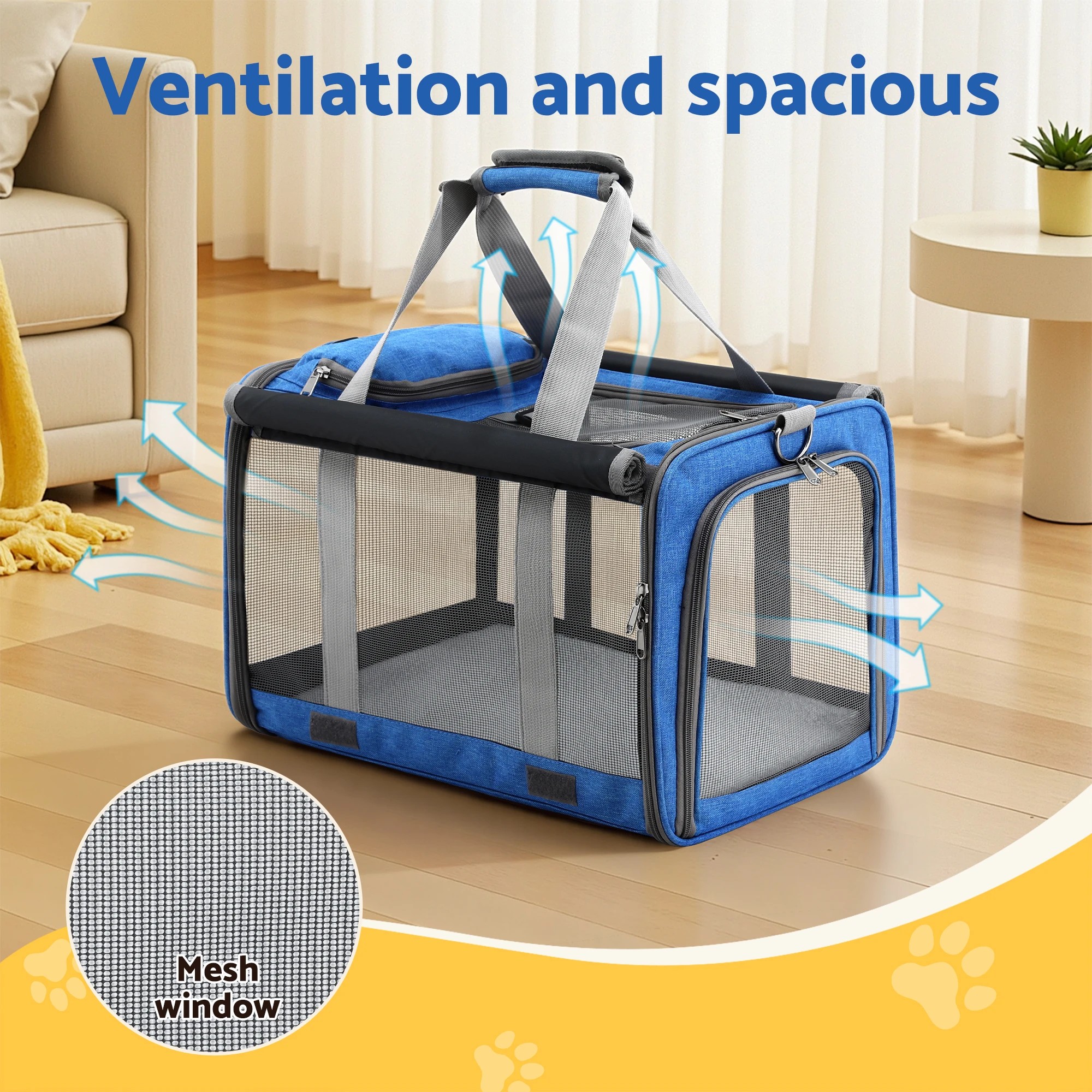 4 i.Pet Pet Carrier Bag Foldable Dog Cat Durable Crate Travel Cage Portable Car - Blue, 4 of 8