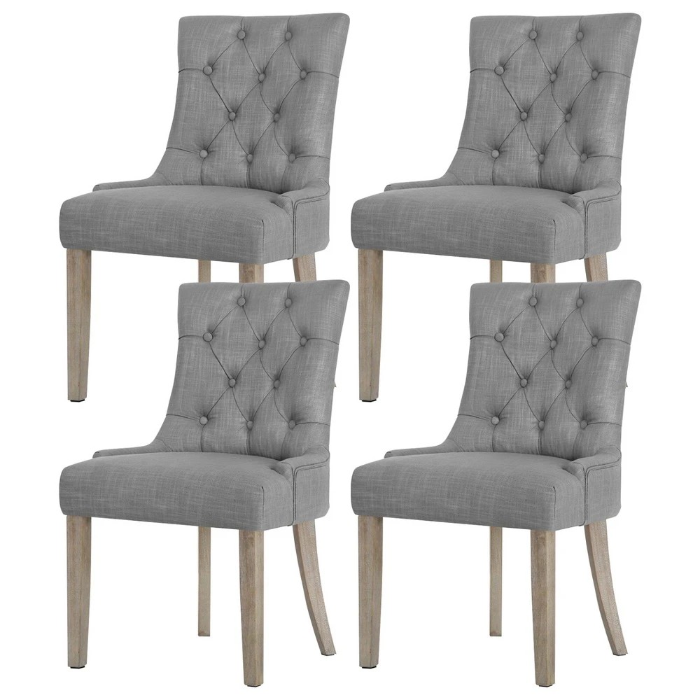 1 Artiss Dining Chairs Set of 4 Linen French Provincial - Grey, 1 of 5