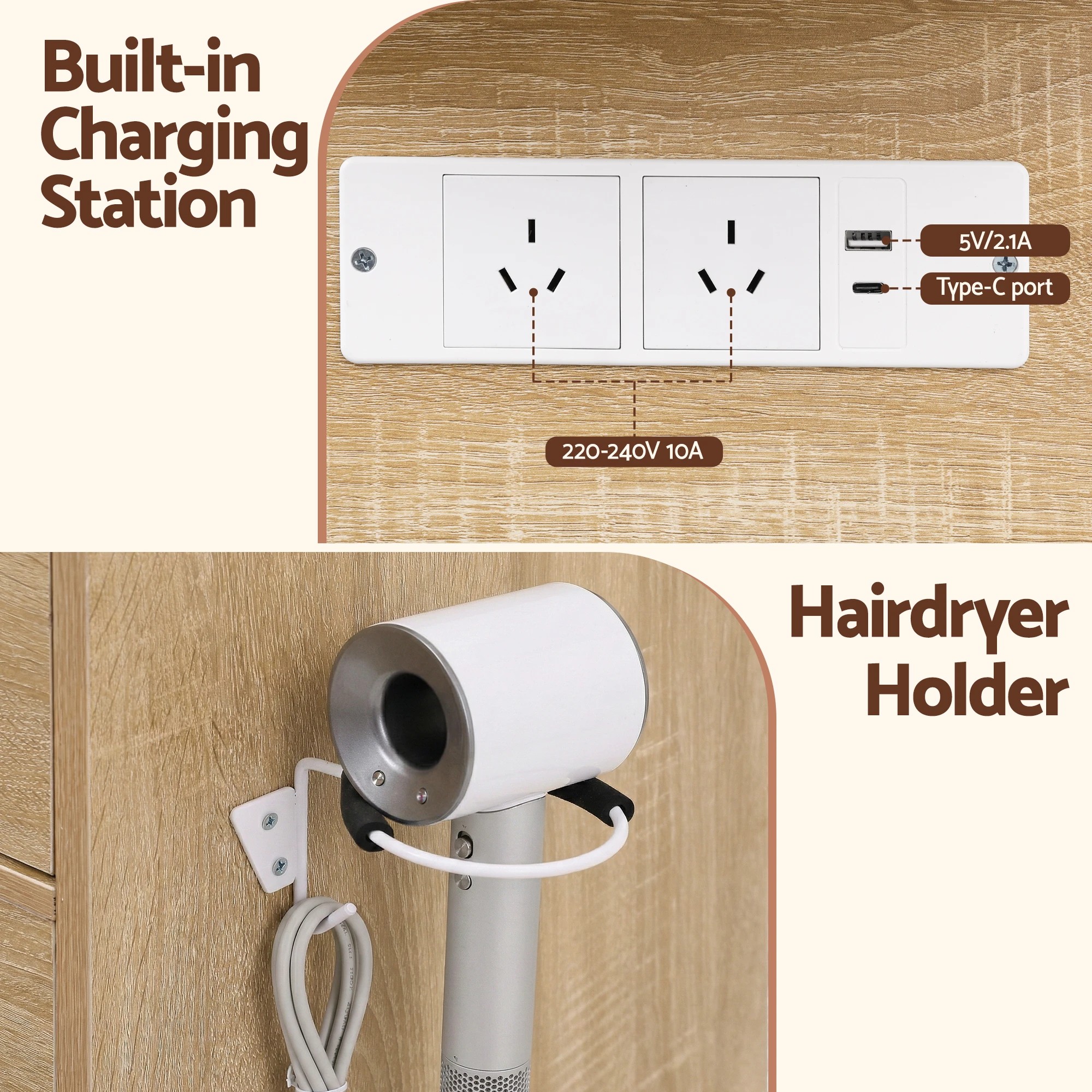 8 Artiss Dressing Table LED Vanity Desk Set Stool  Wood - Natural, 8 of 9