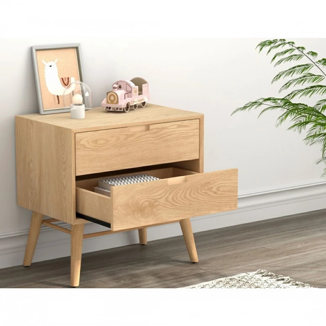 4 Artiss Bedside Table 2 Drawers - Natural, 4 of 5