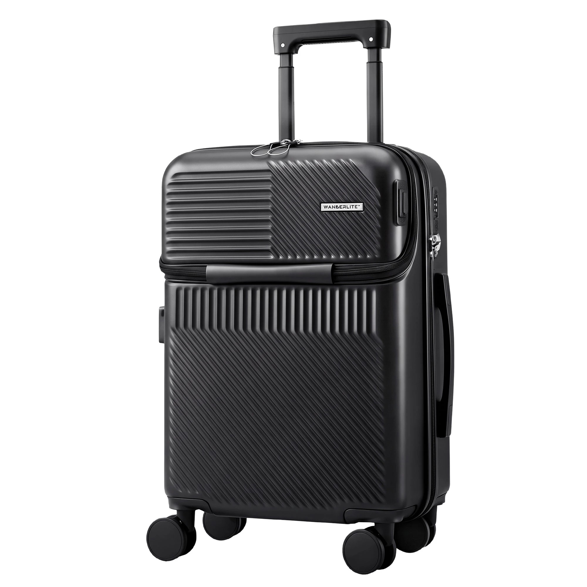 1 Wanderlite 20" Luggage Suitcase Front Pocket Travel Carry On TSA - Black, 1 of 10