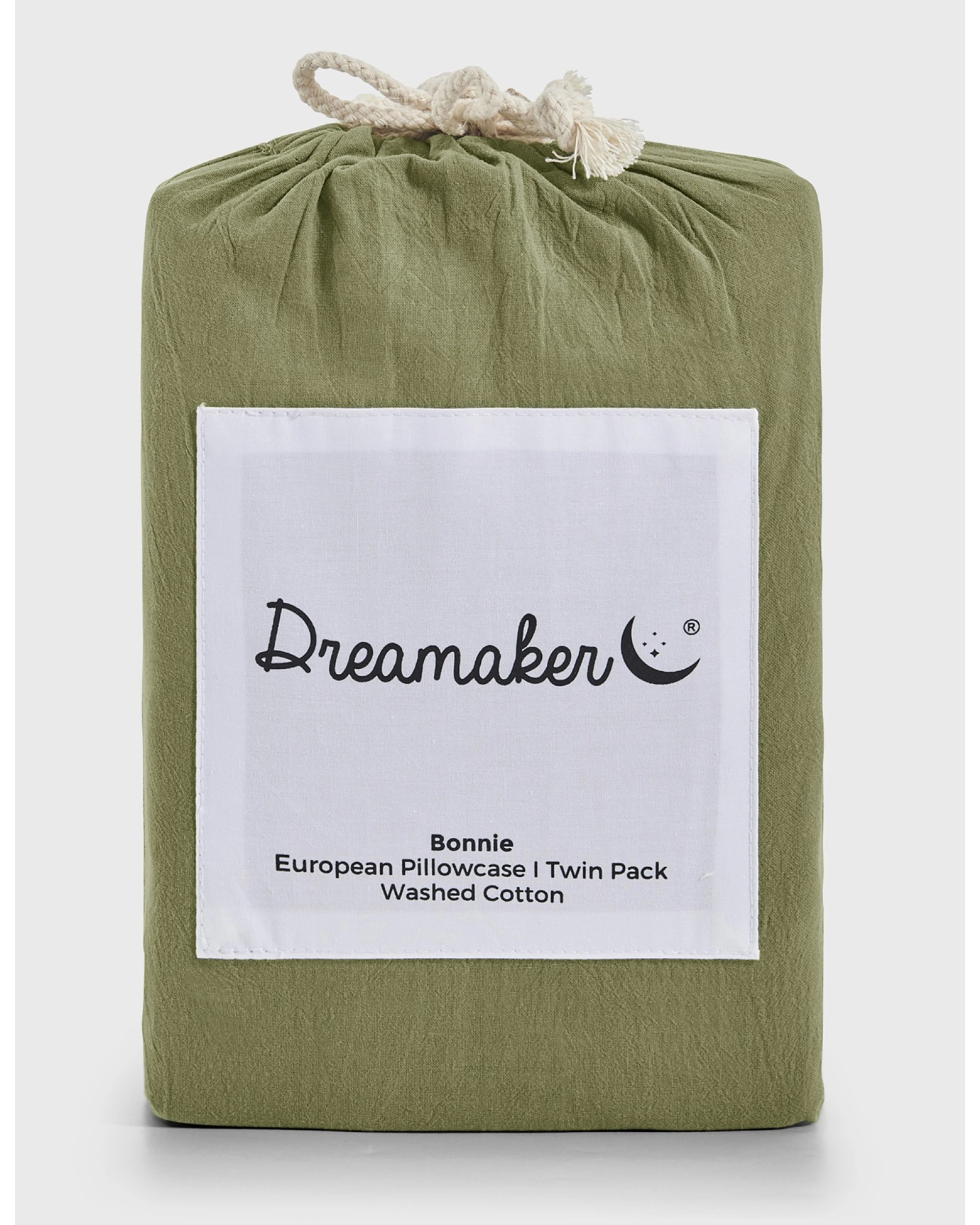 7 Dreamaker Bonnie Washed Cotton European Pillowcase with Bows Twin Pack 65x65cm - Olive, 7 of 7