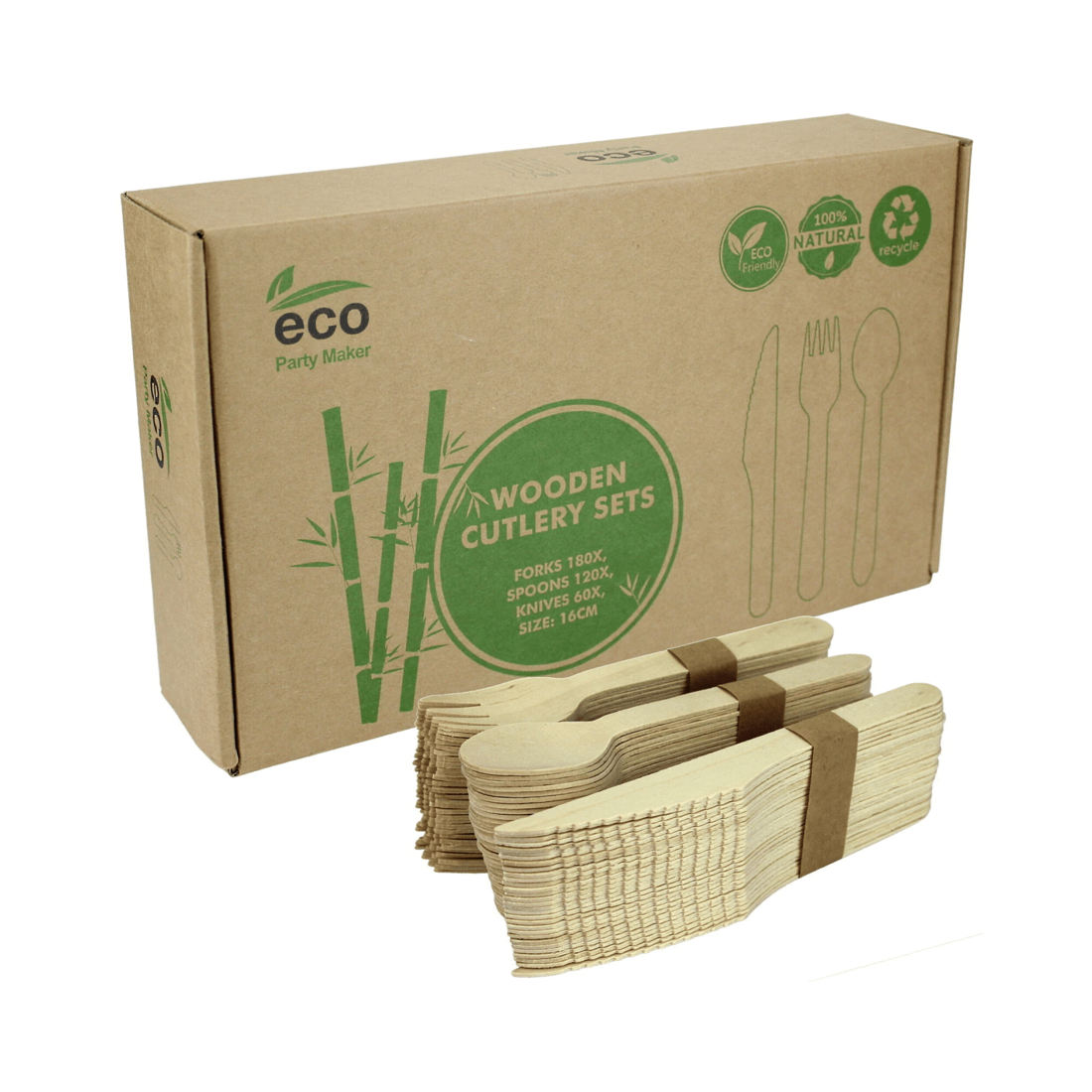 1 Party Maker Boxed Eco Wooden Cutlery Set 360 Pieces, 1 of 5