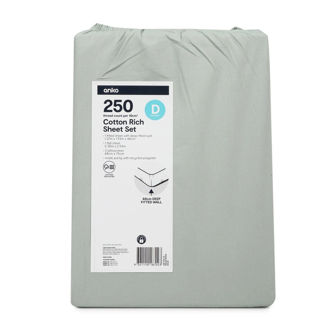 7 250 Thread Count Cotton Rich Sheet Set - Double Bed, Eucalyptus, 7 of 7