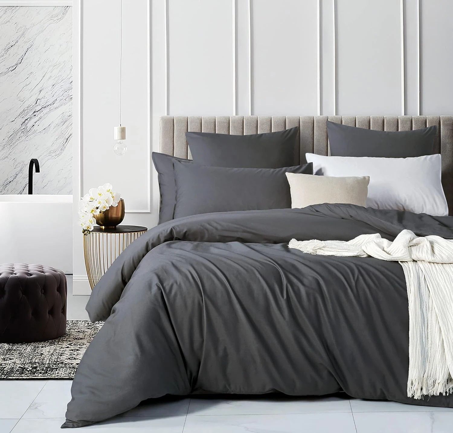 1 Gioia Casa Vintage Washed Cotton Quilt Cover Set Soft Breathable - Queen Bed - Charcoal, 1 of 4