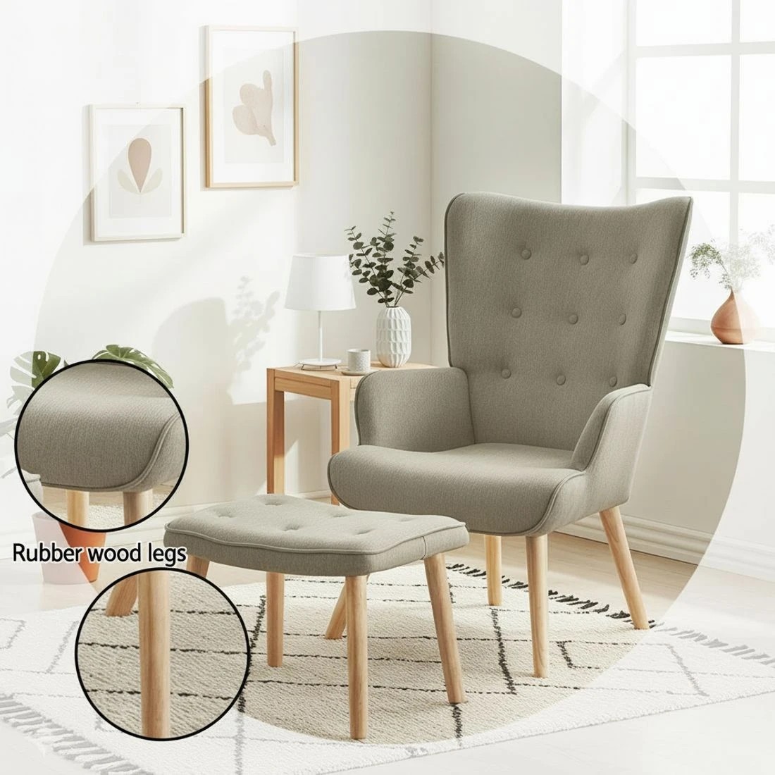 5 Artiss Armchair Set with Ottoman  Lansar - Beige, 5 of 5