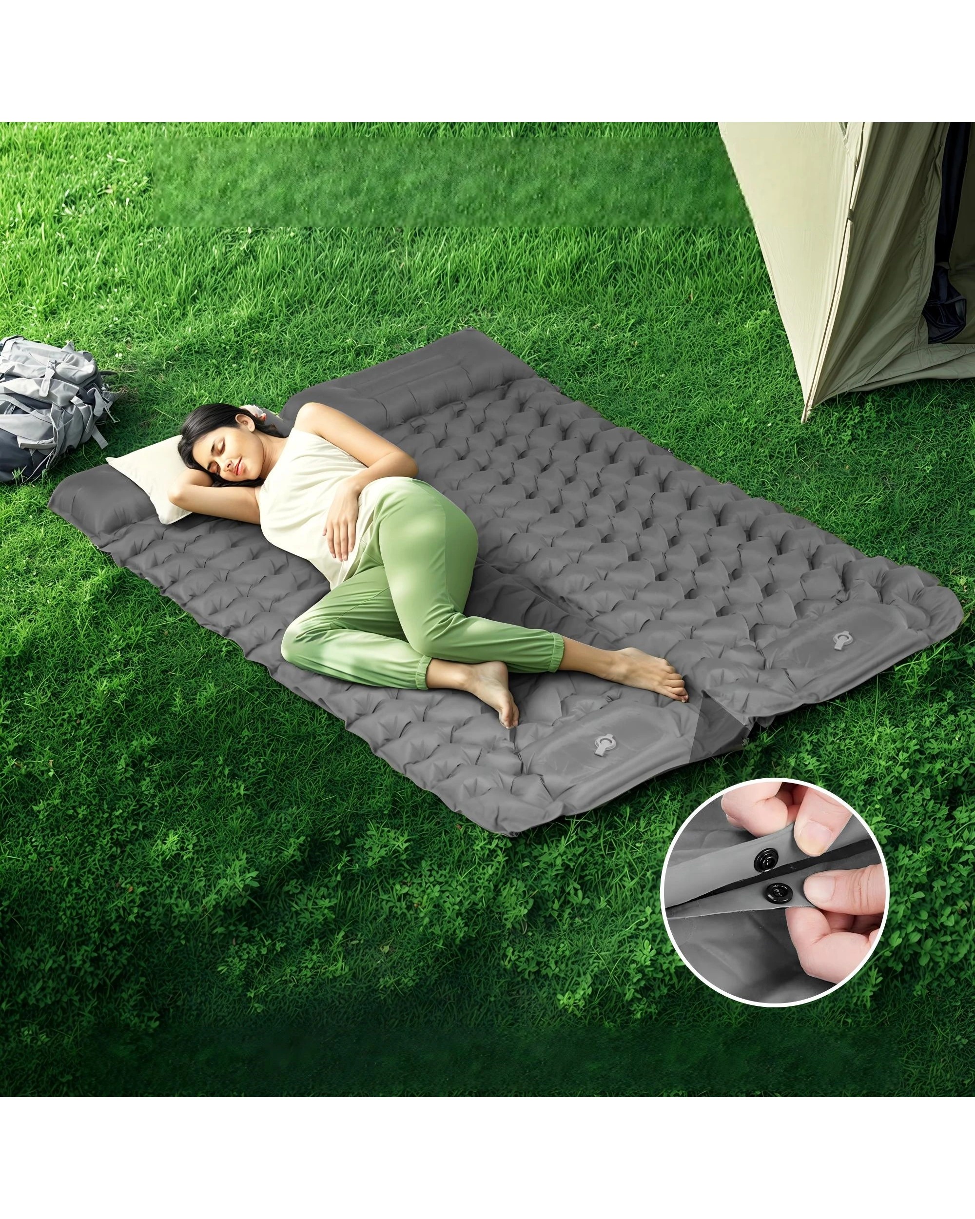 6 Advwin Camping Sleeping Pad with Pillow Built-in Foot Pump - Grey, 6 of 8