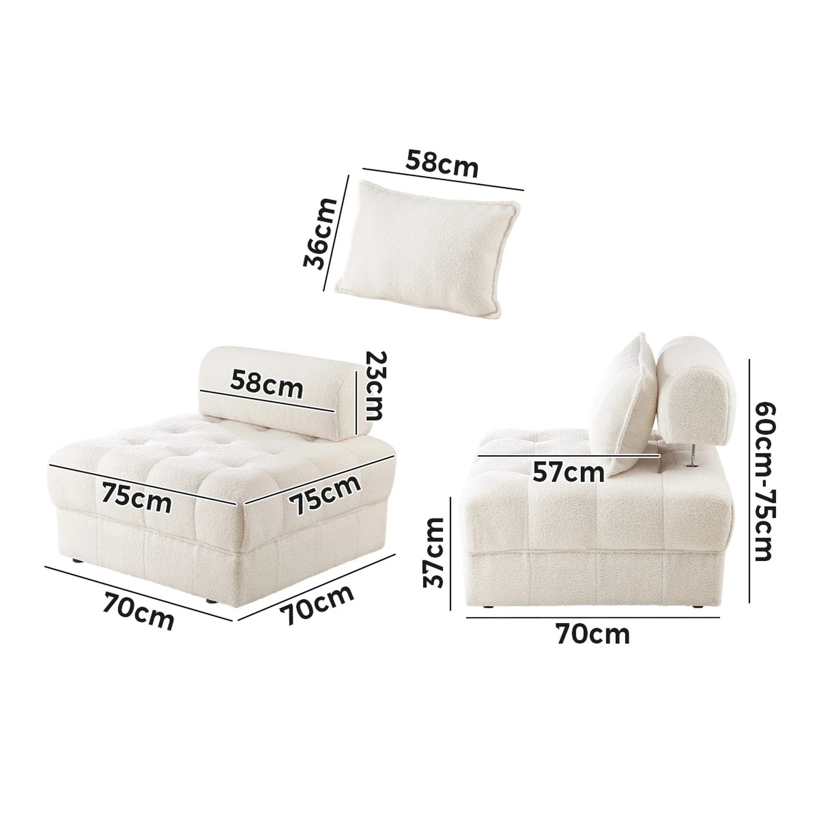 10 Oikiture 1 Seater Boucle Modular Sofa Lounge Chair Armless Tofu Back
 - White - White, 10 of 10