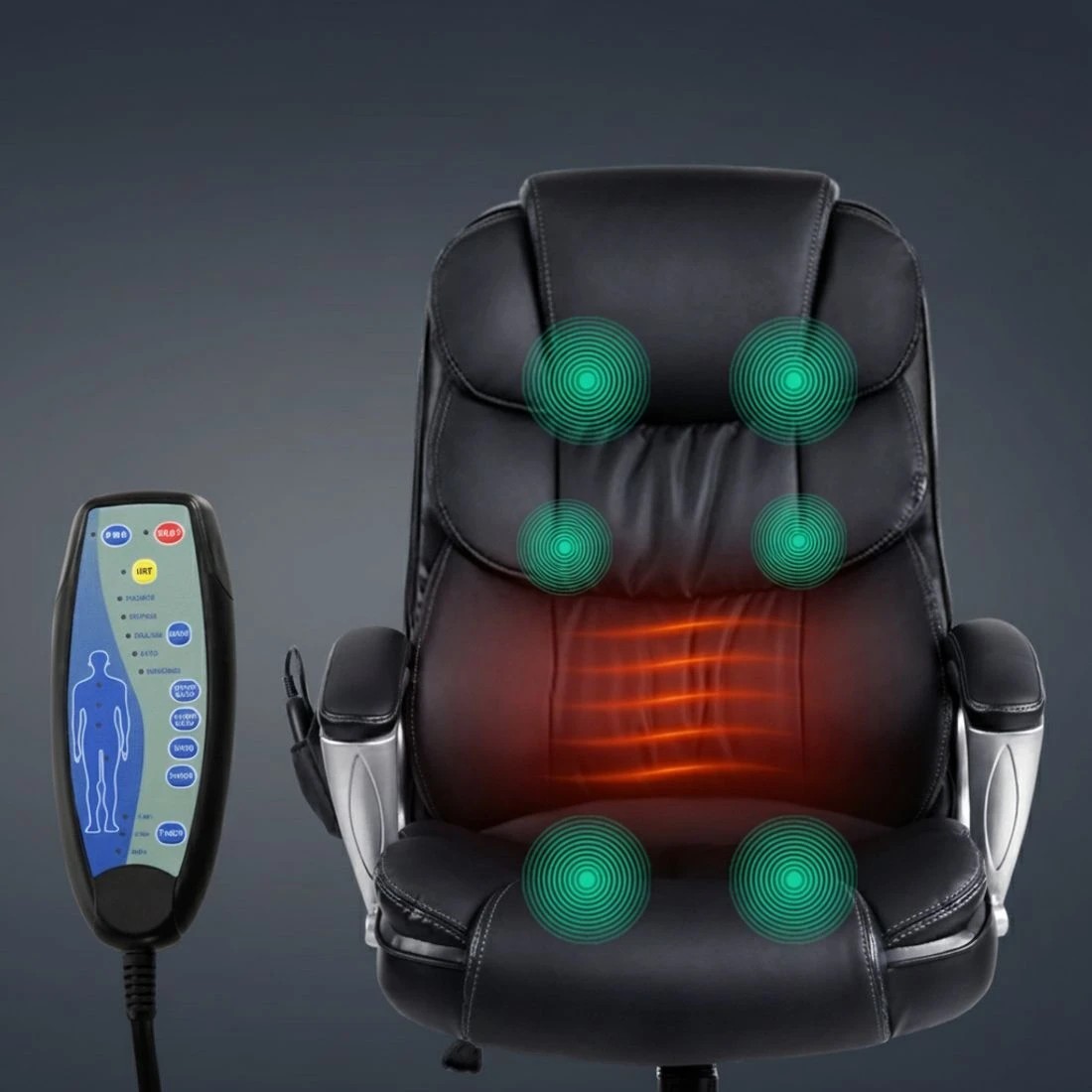 3 Artiss 8 Point Massage Office Chair Heated Seat PU - Black, 3 of 6