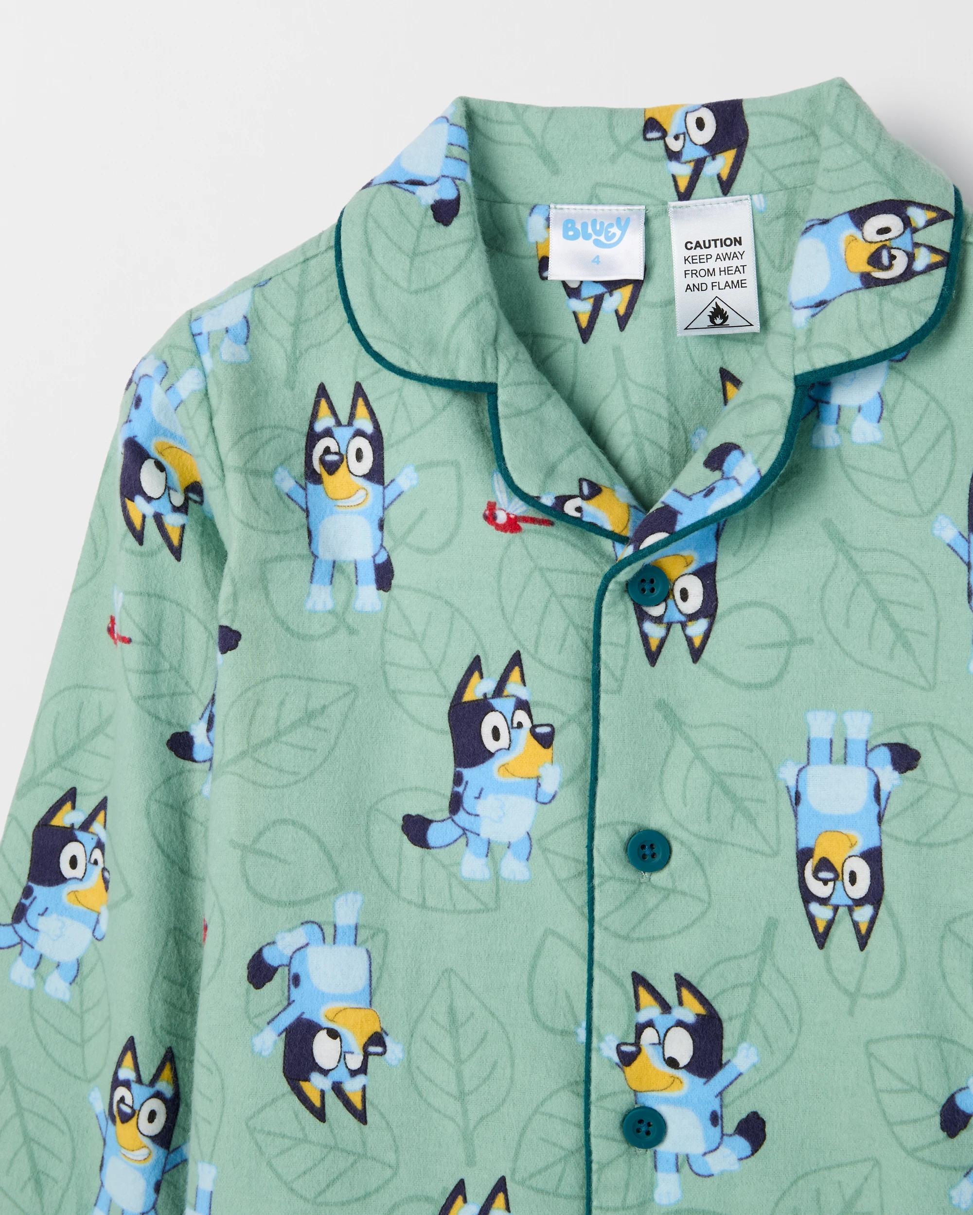 2 Bluey Organic Cotton Younger Boys Flannelette Pyjama Set GREEN, 2 of 3