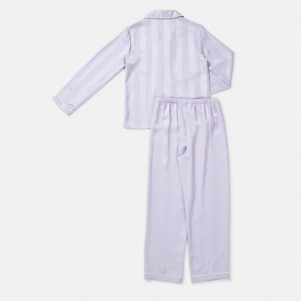 8 Long Sleeve Satin Pyjama Set Pur Stripe, 8 of 10