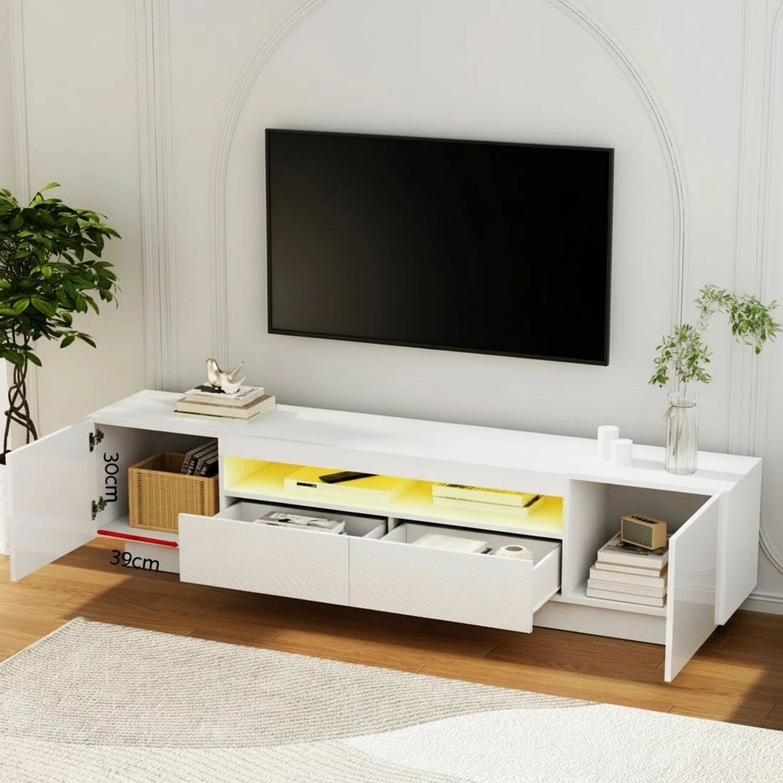 6 Artiss TV Unit Entertainment Unit Storage Drawer RGB LED 180cm - White, 6 of 8
