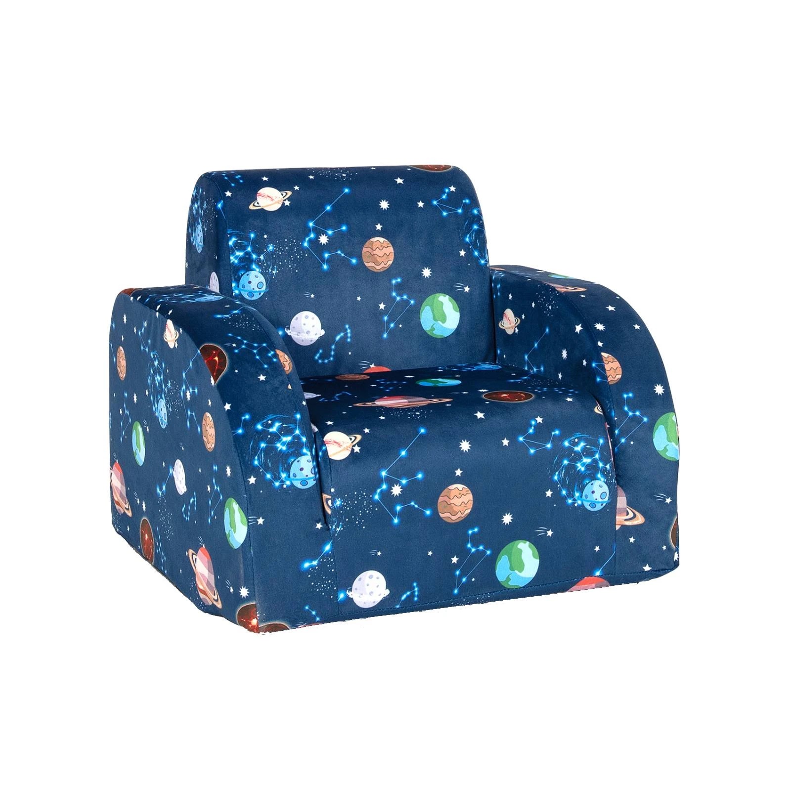 1 Costway Flip Out Sofa Chair Planet Pattern Velvet Couch - Blue, 1 of 2