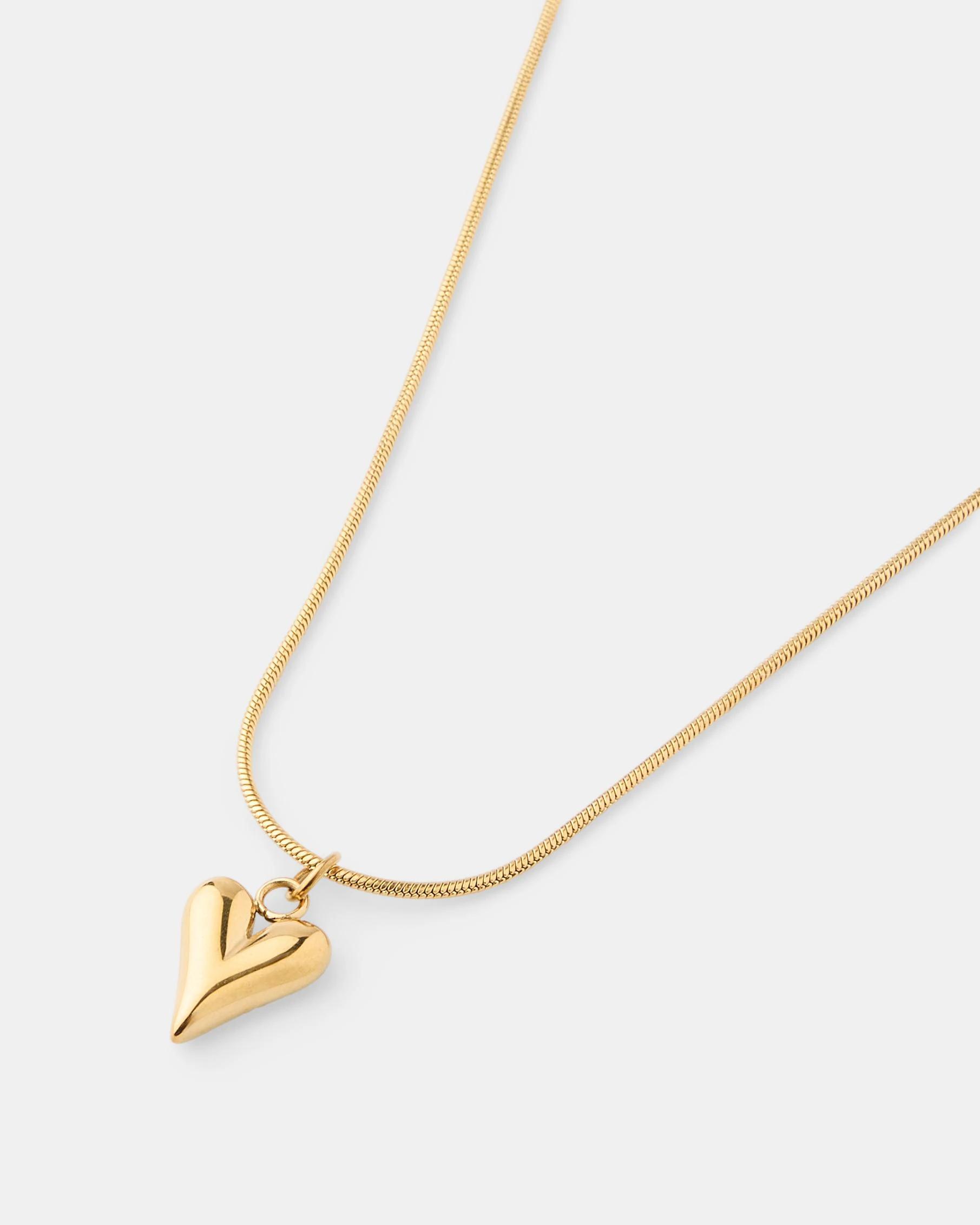 1 Waterproof Stainless Steel Heart Necklace - Gold Tone Gold, 1 of 4