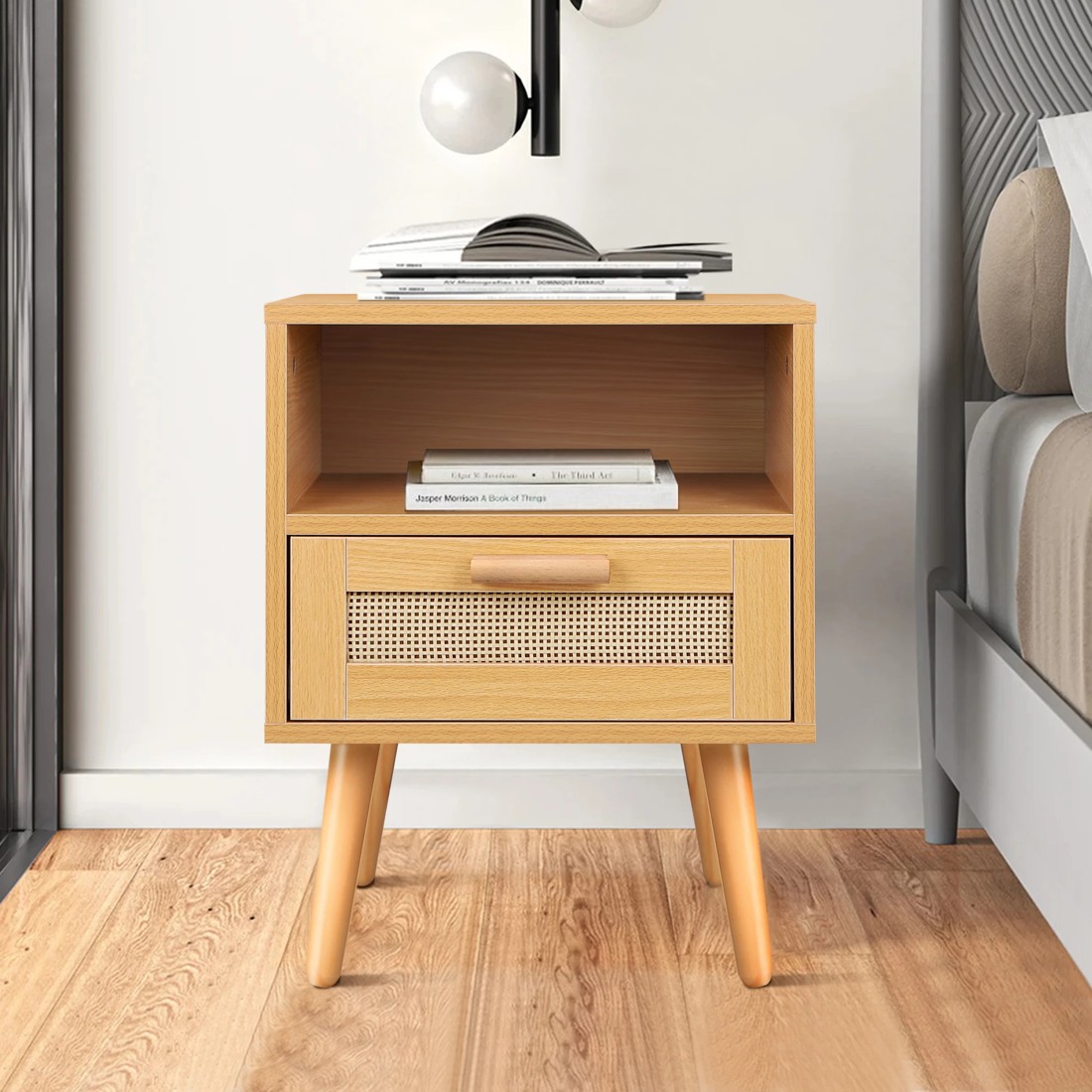 7 Alfordson Bedside Table Nightstand Side Storage Cabinet Scandinavian Rattan - Wood, 7 of 10