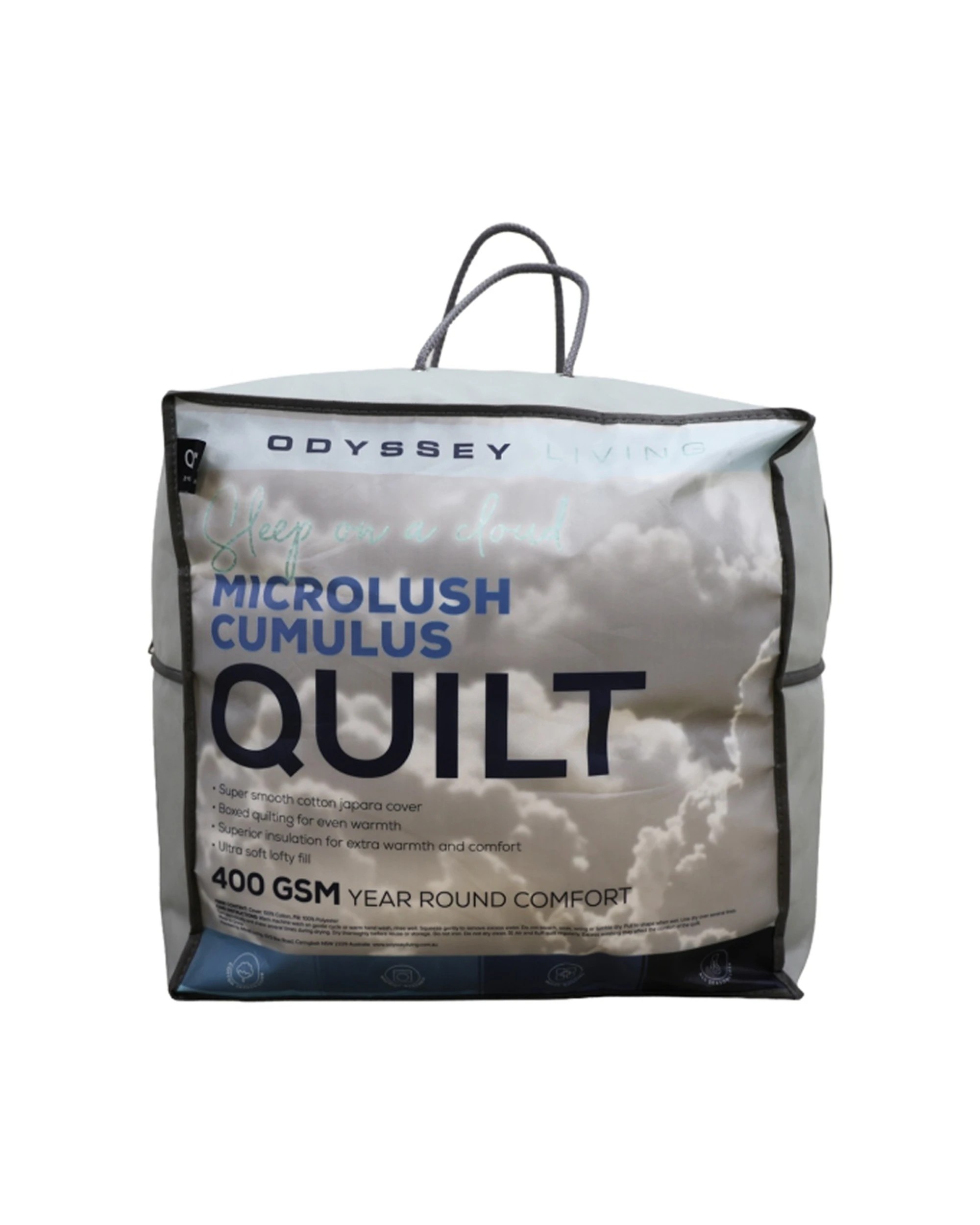 1 Odyssey Living Microlush Winter Cumulus 400GSM Quilt Doona Extra Warm - Single Bed - White, 1 of 3