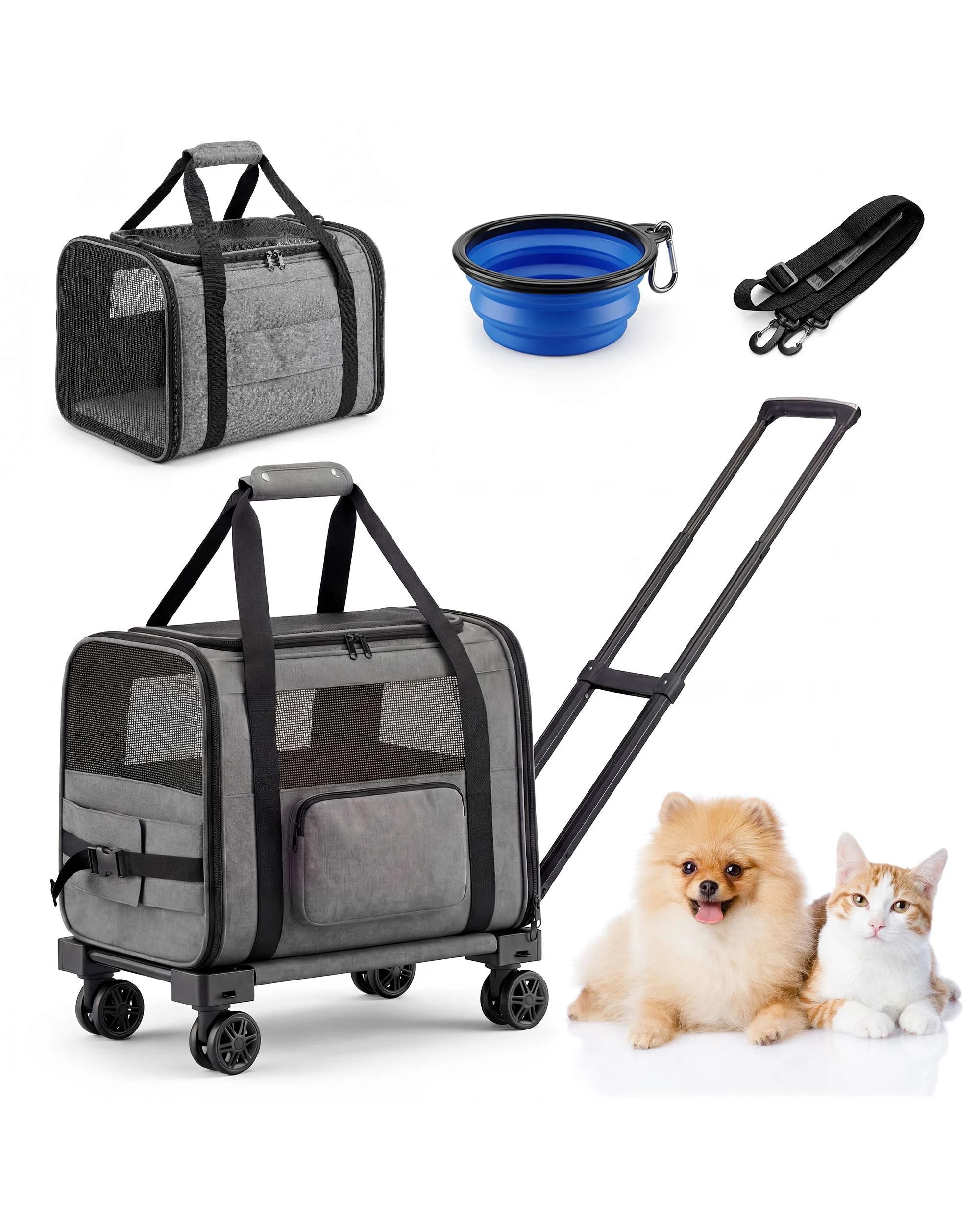 1 Advwin Pet Carrier Foldable Stroller Cat Dog Trolley Travel Bag, 1 of 9