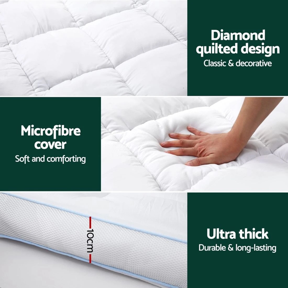 7 Giselle Bedding 1500GSM Bamboo Pillowtop Mattress Topper 10cm Thick Pad for Back Pain Relief - Queen Bed - White, 7 of 7