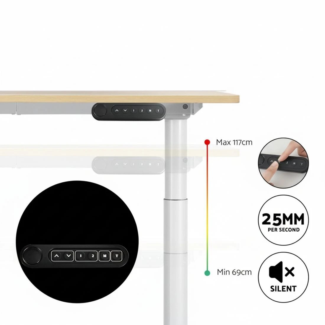 4 Artiss Standing Desk Motorised Electric Dual Motor 120CM  Oak - Brown, 4 of 4