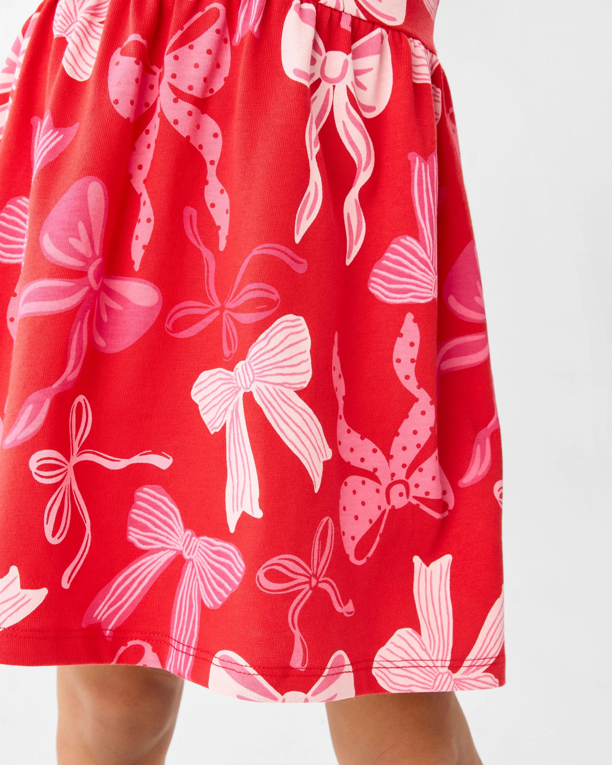 5 Christmas Print Jersey Dress Red Bows, 5 of 7