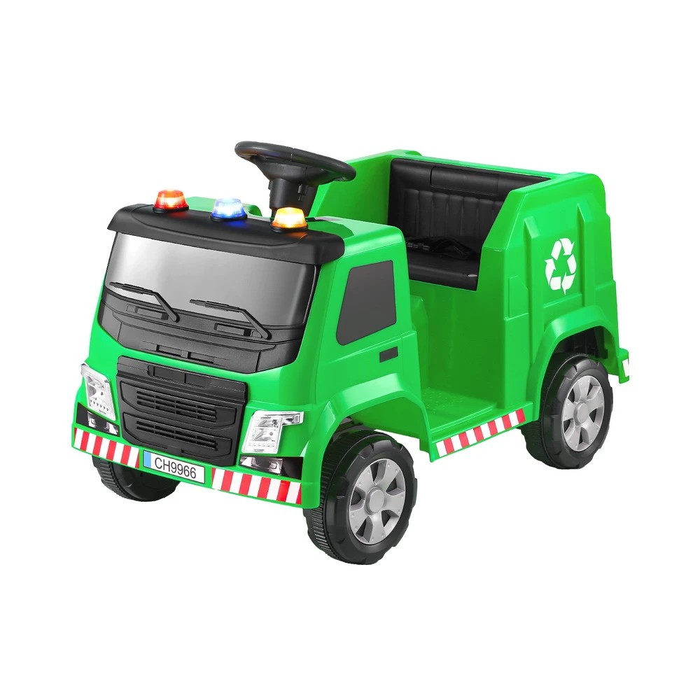 1 Rigo Kids Ride On Car Garbage Truck Police Light 12V Electric Toys Cars - Green, 1 of 6