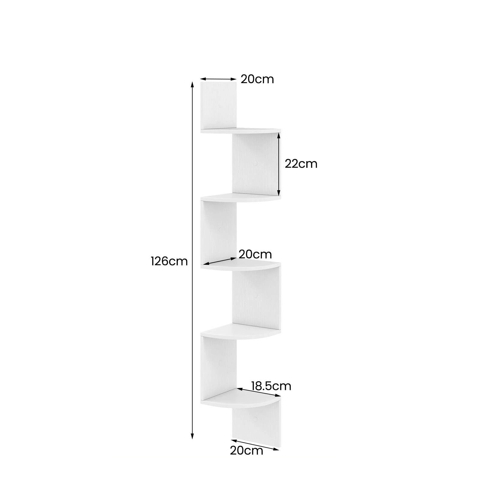 3 Costway 5-Tier Corner Shelf Floating Bookshelf Wall Mounted Storage Rack Home Office - White, 3 of 4