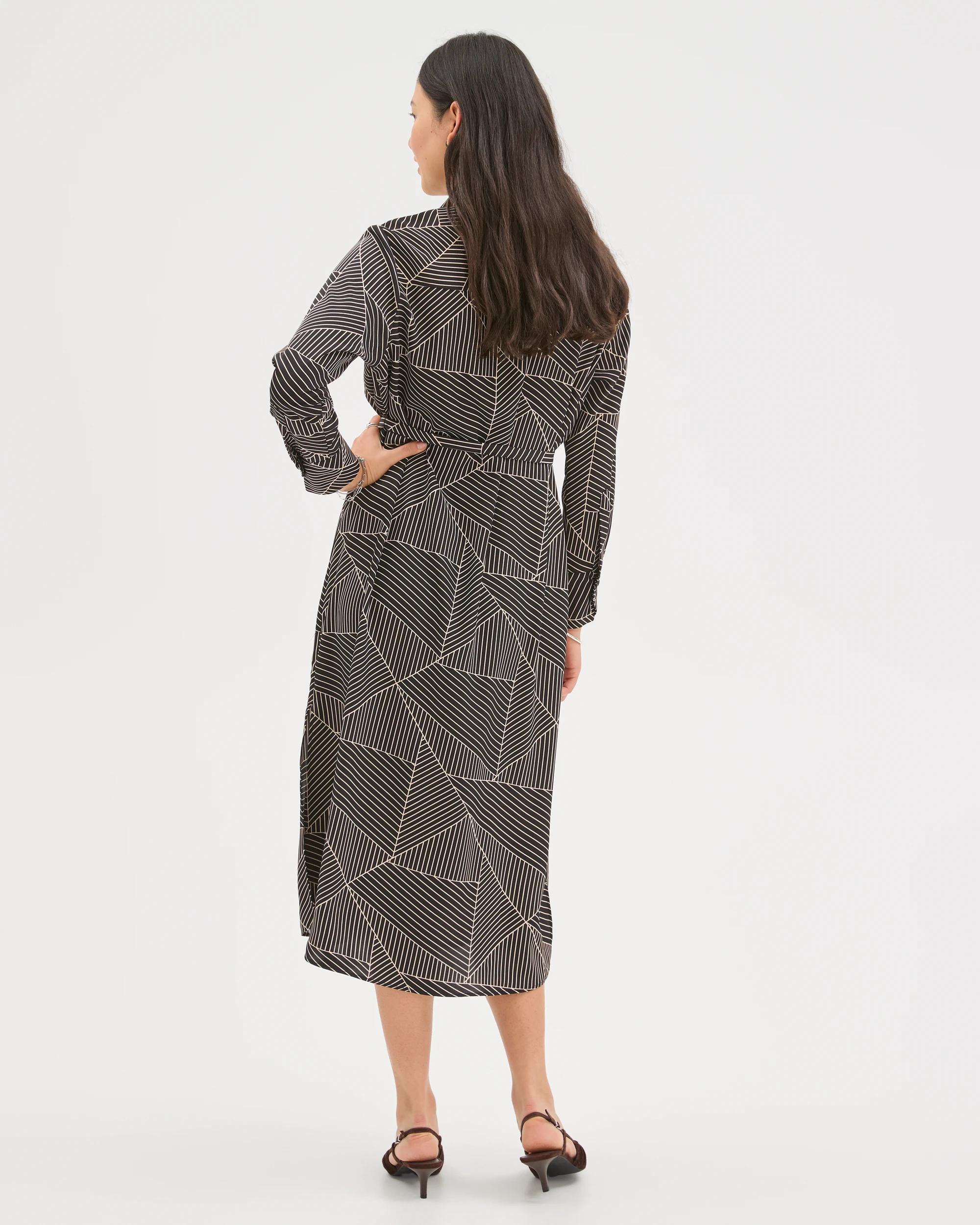 7 Preview Long Sleeve Crossover Midi Shirt Dress BLACK SPLICED GEO, 7 of 7