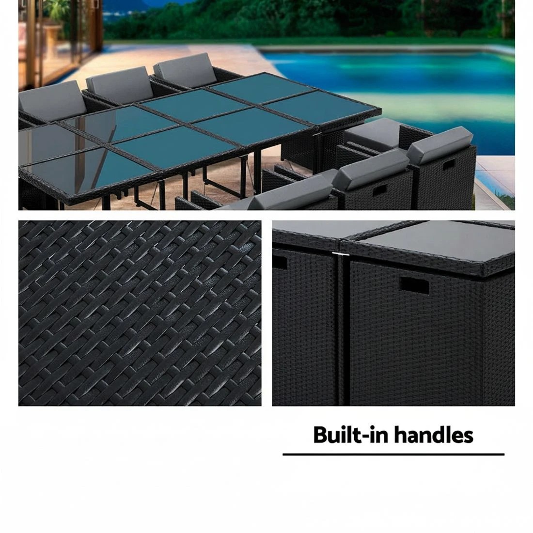 5 Gardeon Outdoor Dining Set 13 Piece Wicker Table Chairs Setting - Black, 5 of 8