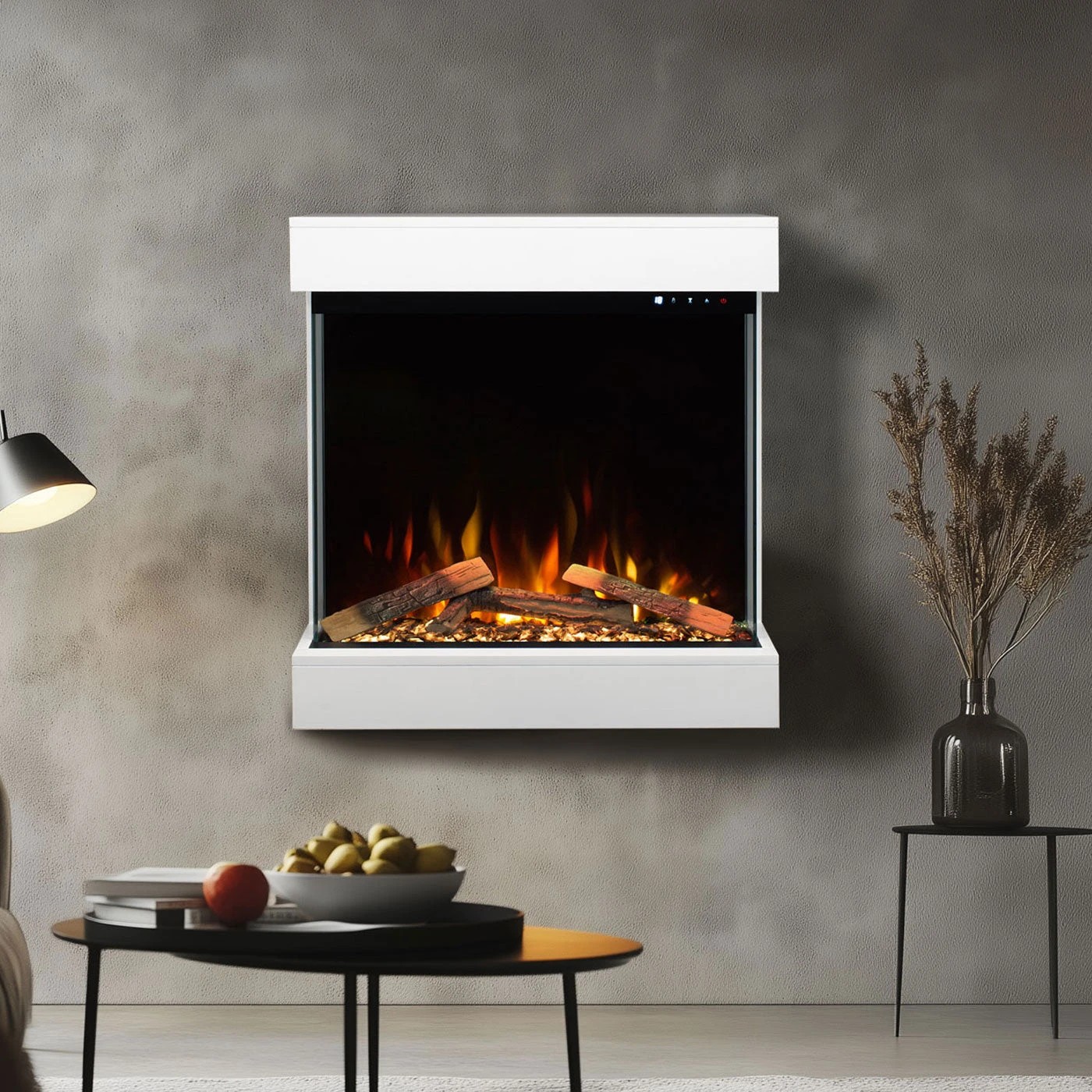 1 Moda Living Legato Floating 3-Sided Wall Mounted Electric Fireplace - White, 1 of 3