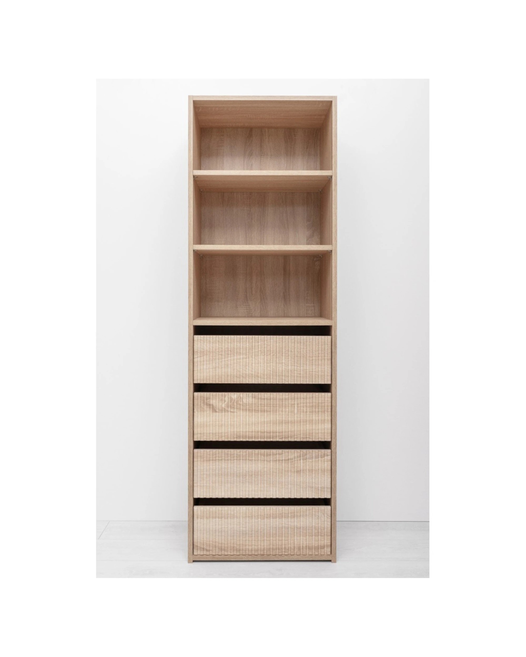7 European Cabinetry Geneva Built In Wardrobe 4 Drawer 3 Shelf Module Fluted Oak - Natural, 7 of 8