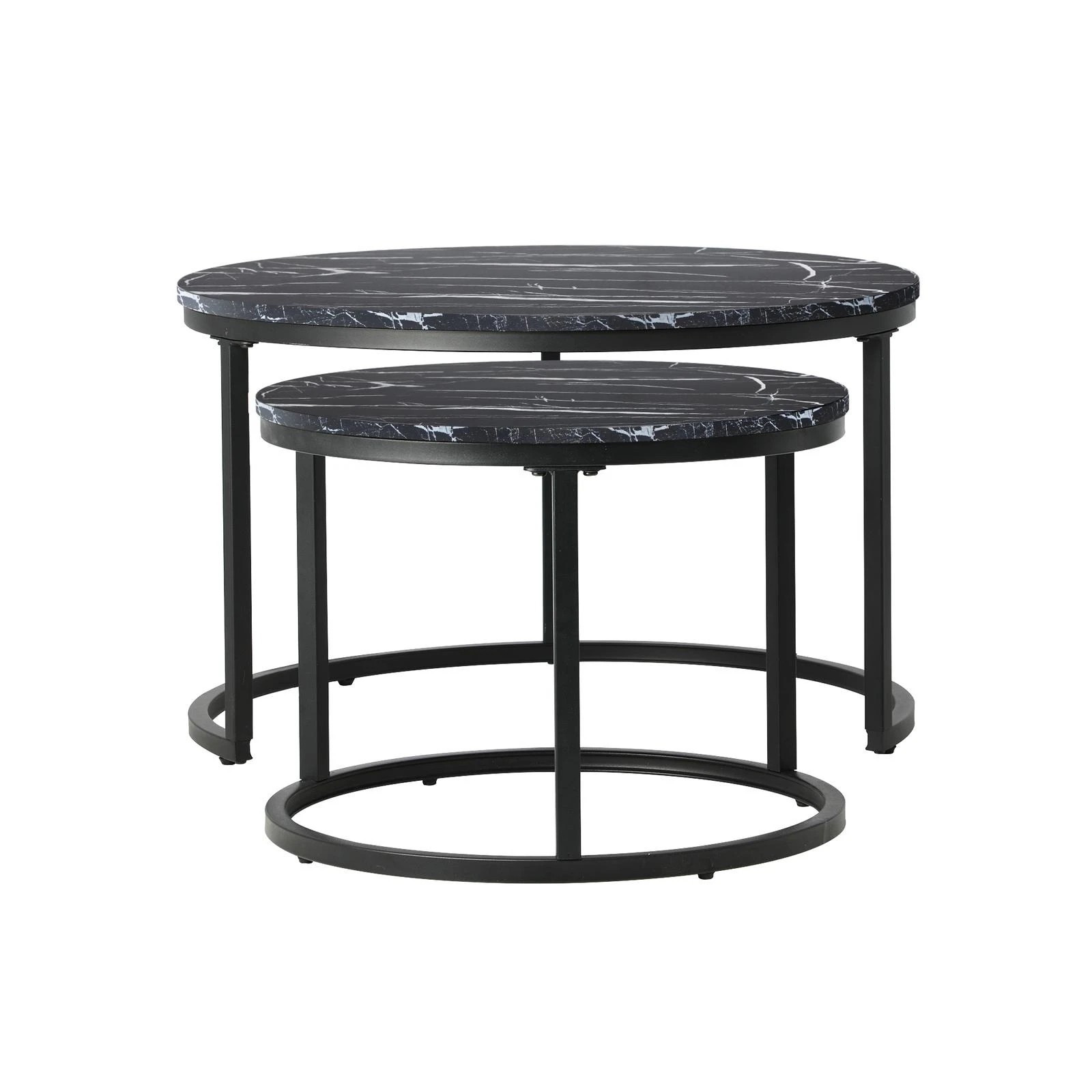 8 Oikiture Set Of 2 Coffee Table Round Nesting Side End Table
 - Black, 8 of 10