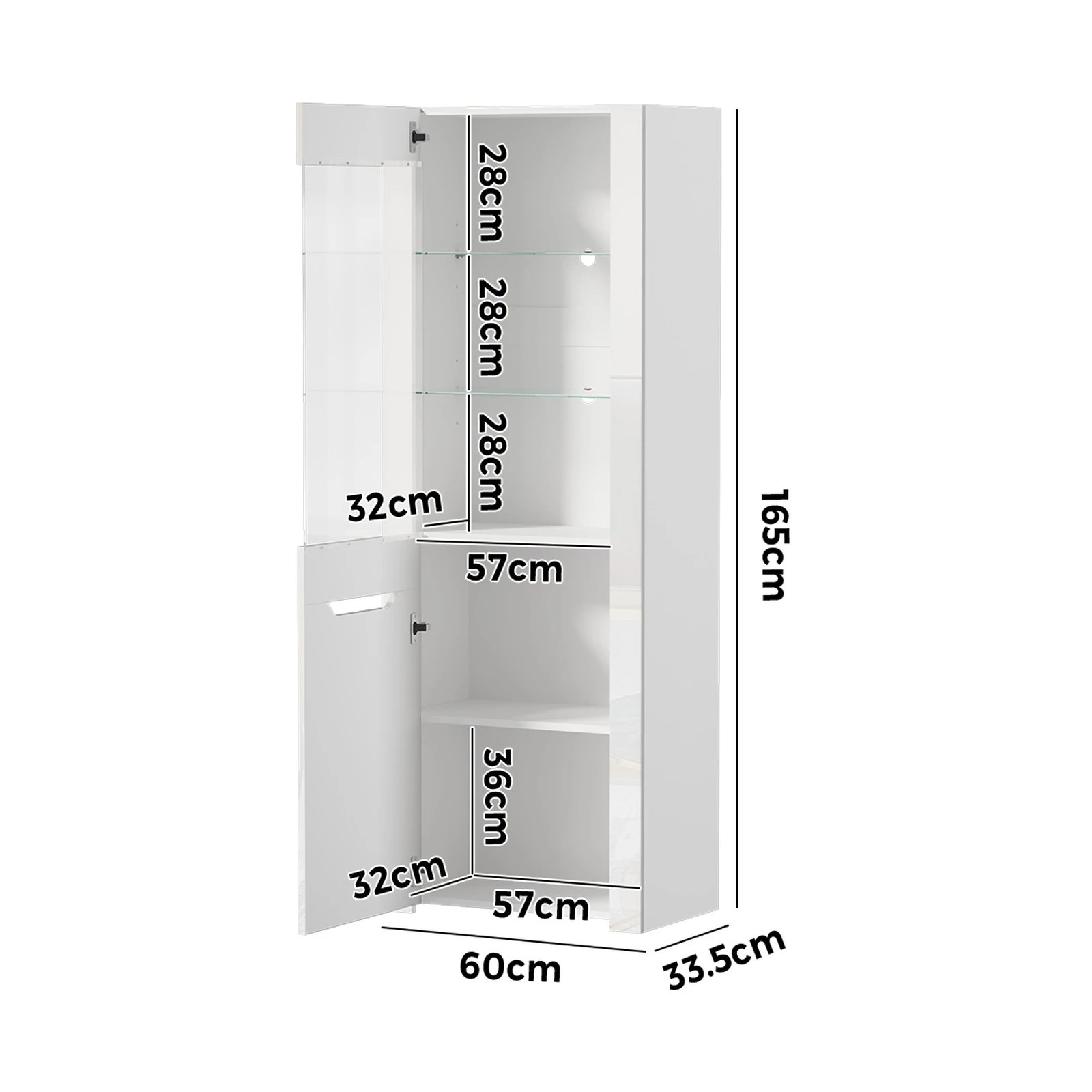 2 Oikiture 2x LED Display Cabinet Tall Sideboard Buffet Storage Cupboard - White, 2 of 8