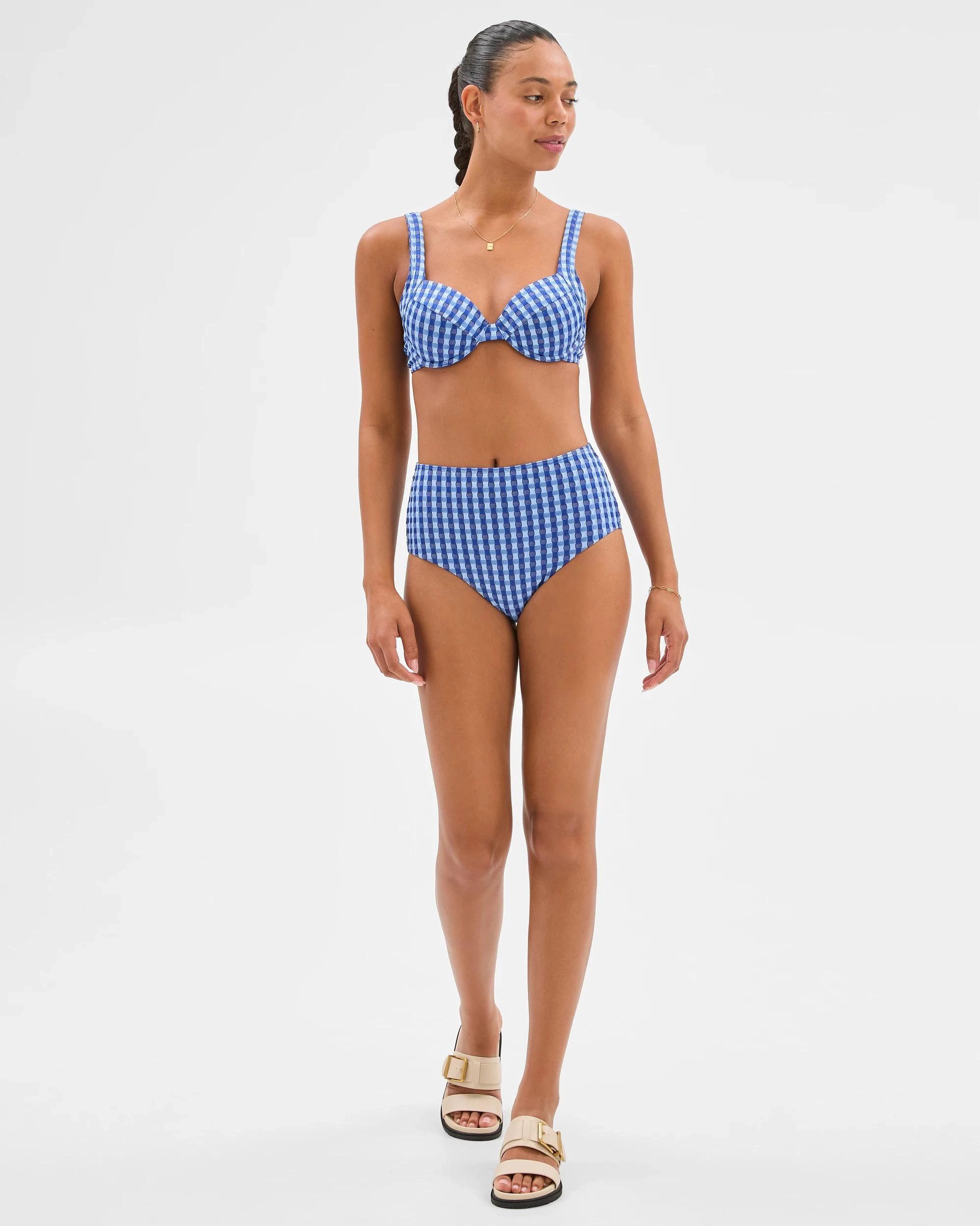 2 Target Shape Your Body Resort High Waisted Check Bikini Bottoms NAVY BLUE CHECK, 2 of 5