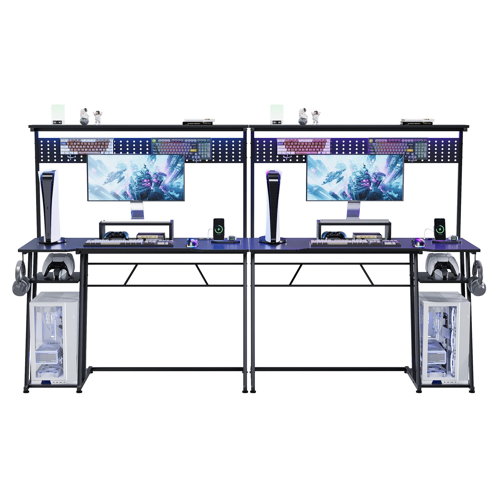 8 Advwin 120cm LED Gaming Desk w/  Power Outlets Reversible Carbon Fiber w/ Shelf hook & Pegboard - Black, 8 of 8